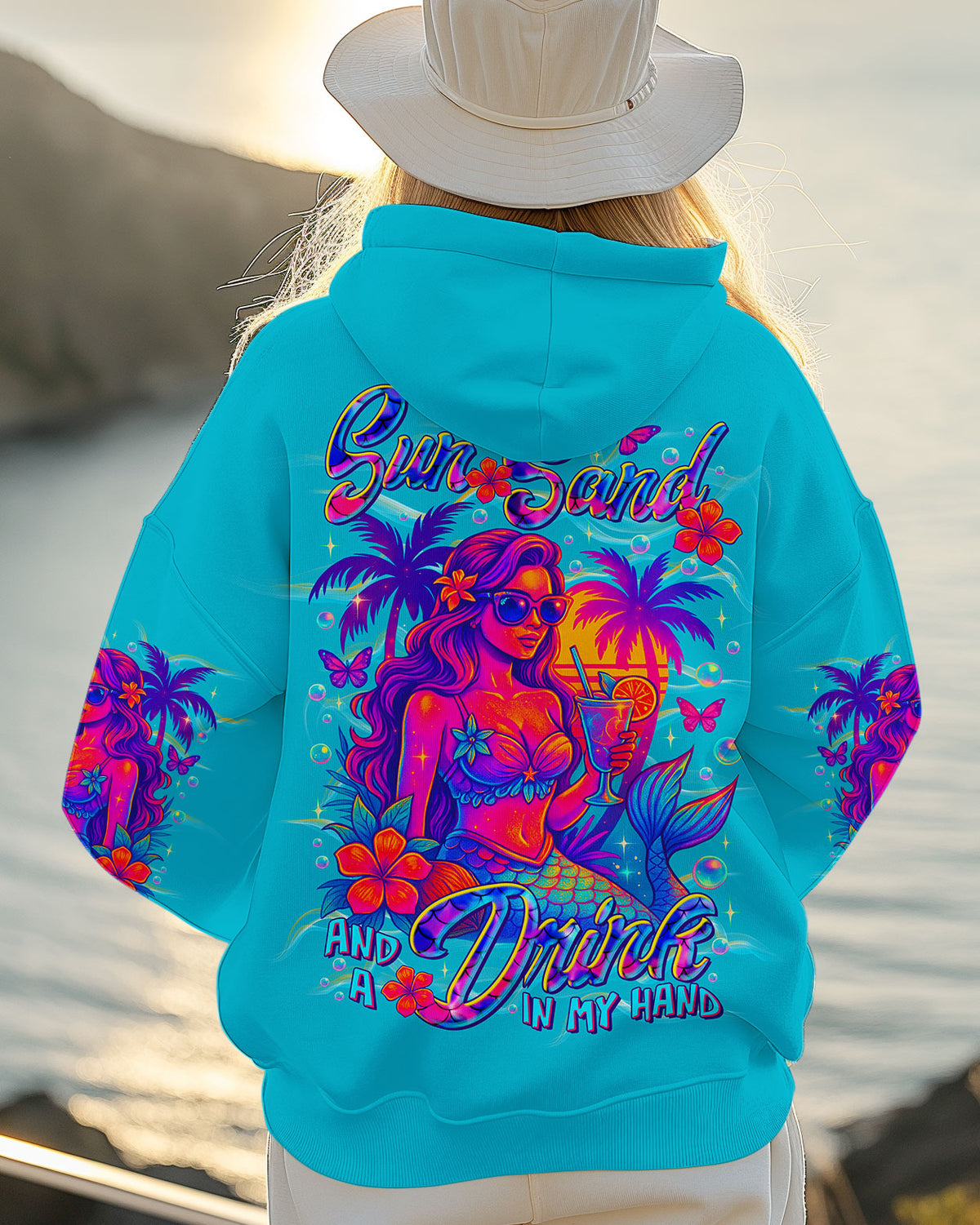 BLISSCORNERS SUN SAND AND A DRINK IN MY HAND MERMAID ALL OVER PRINT