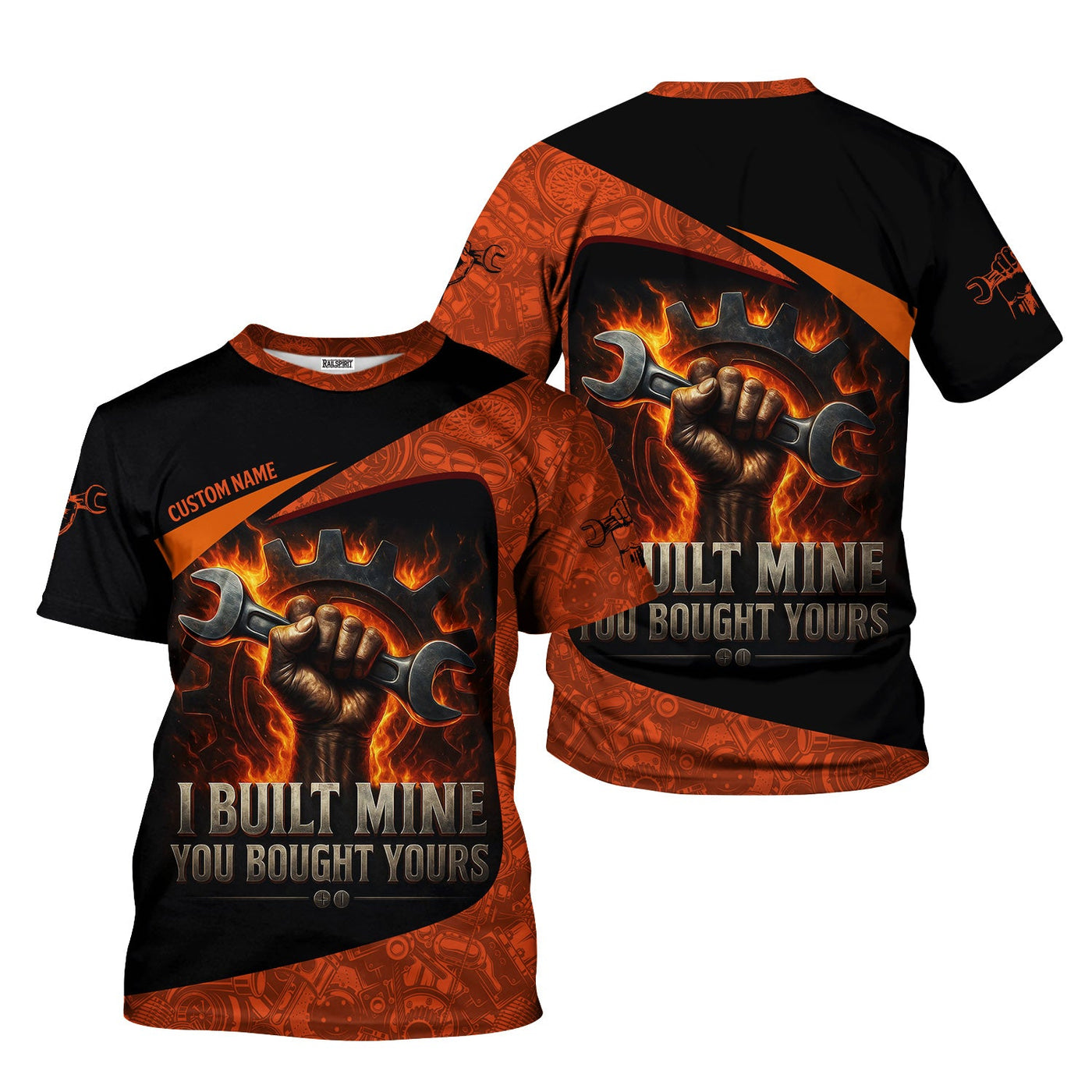 Blisscorners Personalized Mechanic Shirt, I Built Mine You Bought Yours, Flame Design, Gift For Men