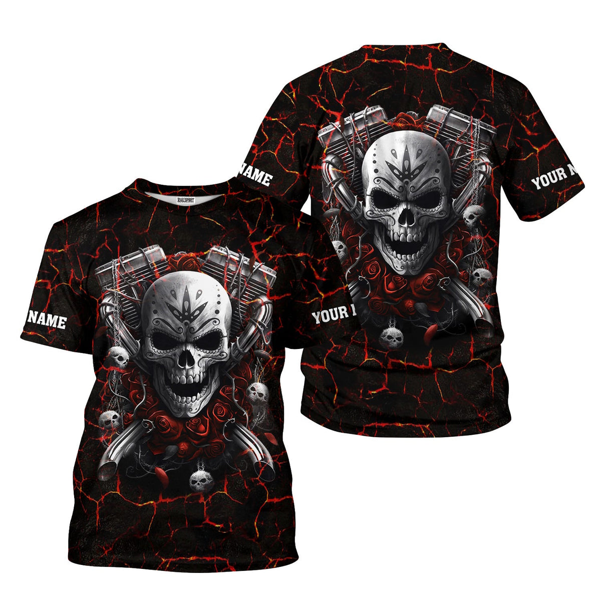 Blisscorners Custom Name Mechanic Shirt Machine Skull Flame Style T Shirt All Over Print