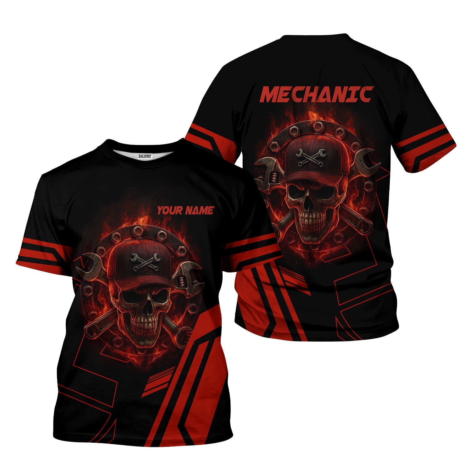 Blisscorners Custom Name Mechanic Shirt Mechanic Skull Red Unisex T Shirt All Over Print
