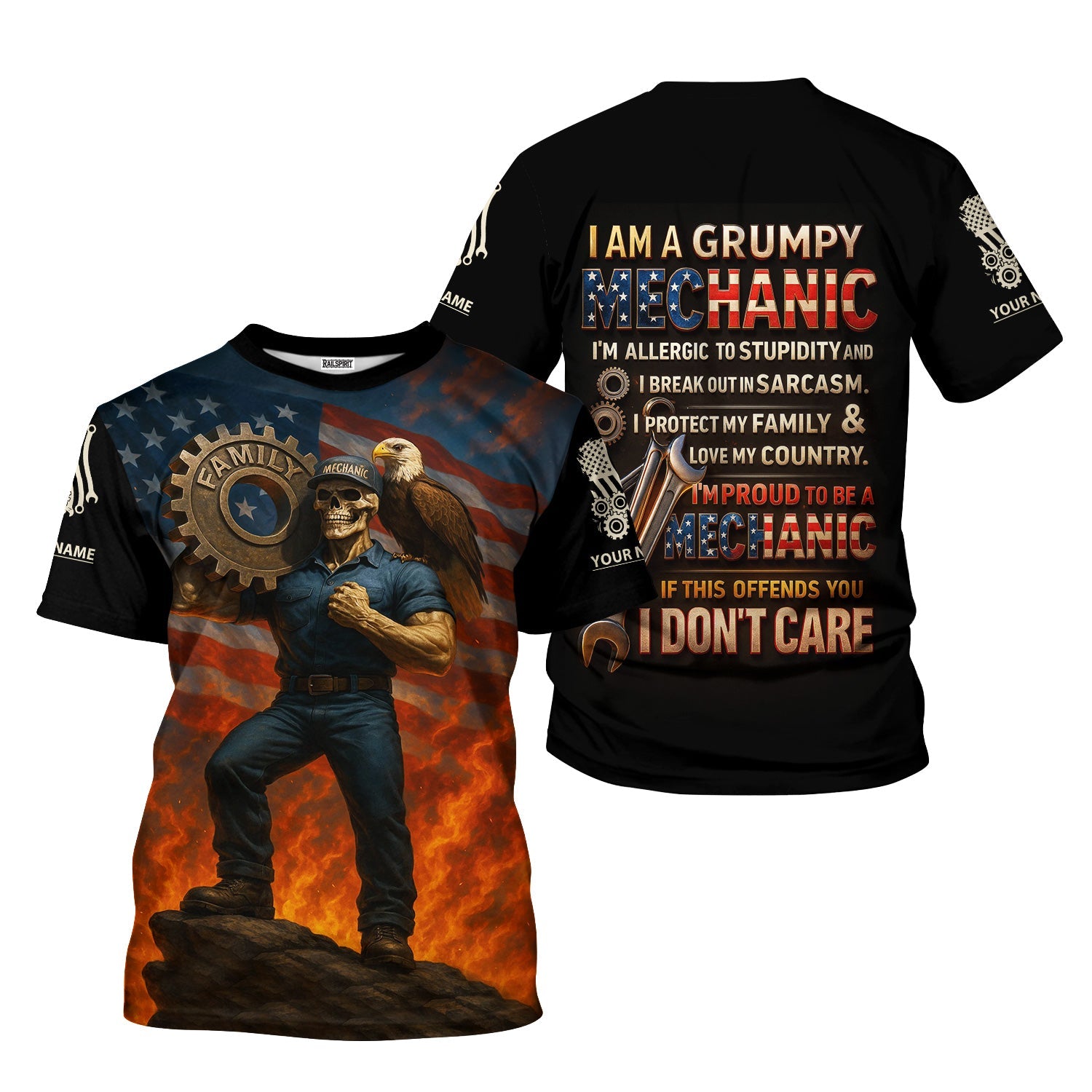 Blisscorners Personalized T-Shirt I'm Proud To Be A Mechanic Love Family And Country USA Flag Design Shirt For Mechanics