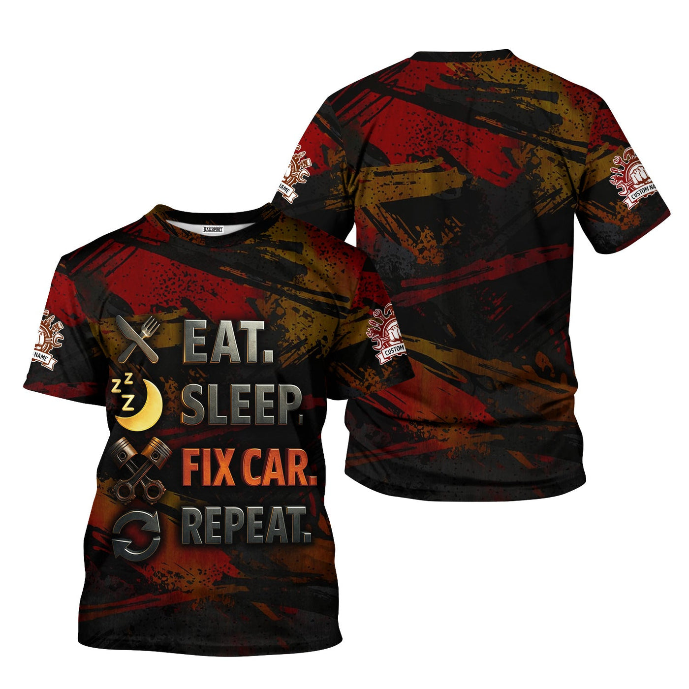 Blisscorners Personalized Mechanic Shirt, Eat Sleep Fix Car Repeat, Funny Quote Design, Gift For Men