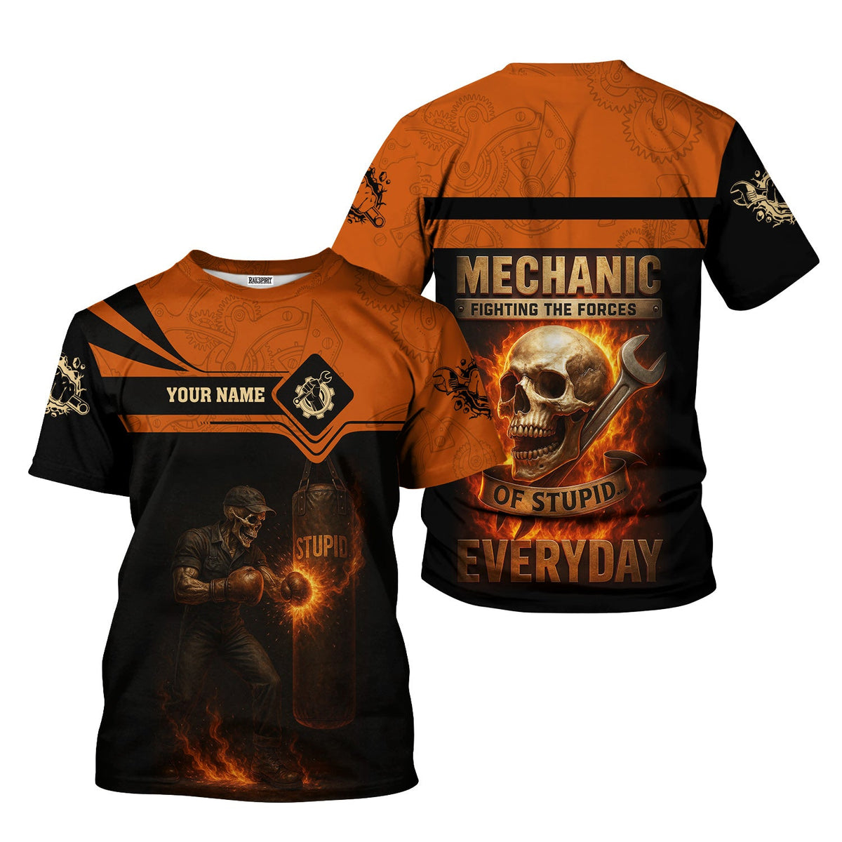 Blisscorners Personalized T-Shirt Mechanic Fighting The Forces Of Stupid Everyday Boxing Funny Design Shirt For Mechanics