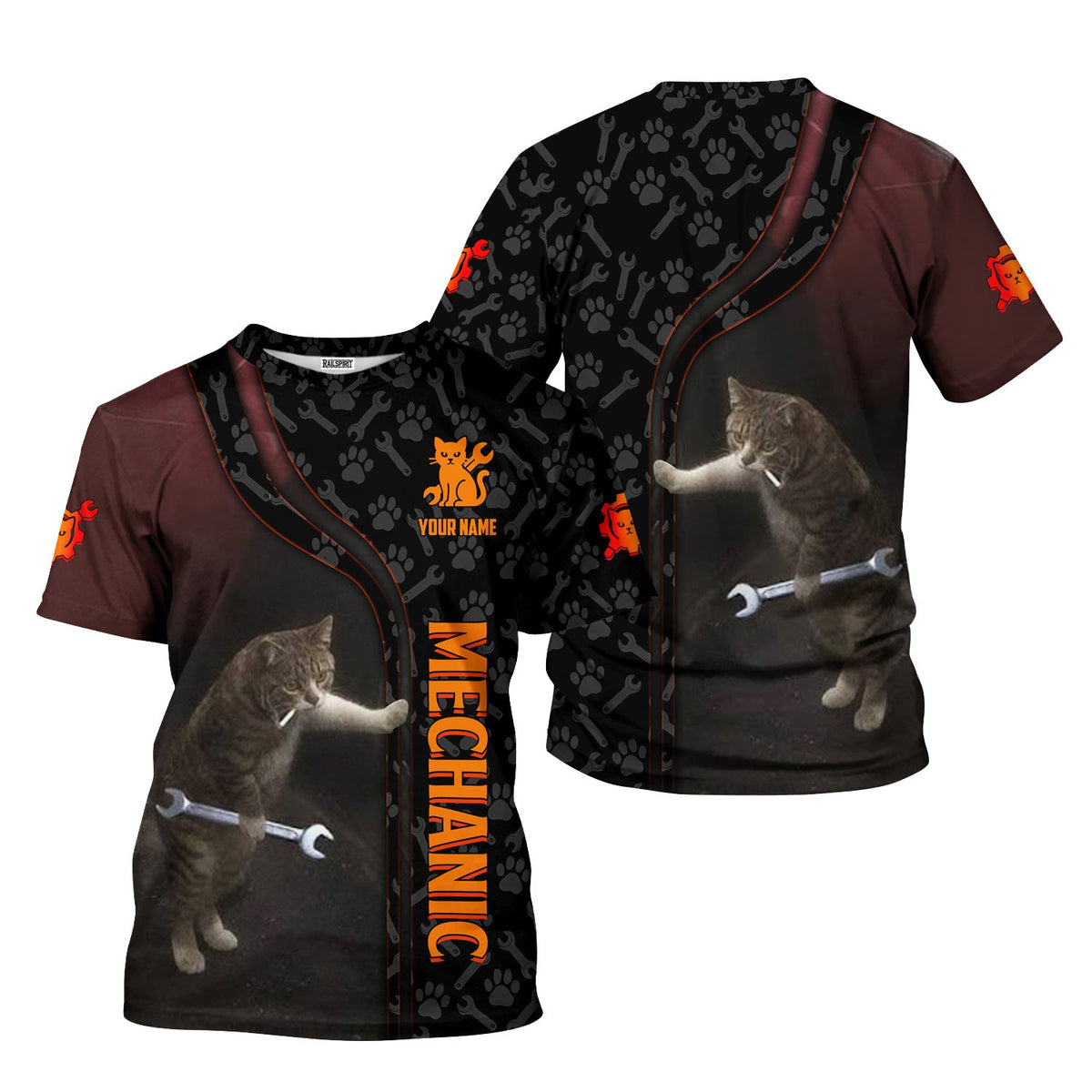 Blisscorners Custom Name Funny Cat Mechanic Shirt With Cat Paw And Wrench Hoodie Jacket For Mechanic