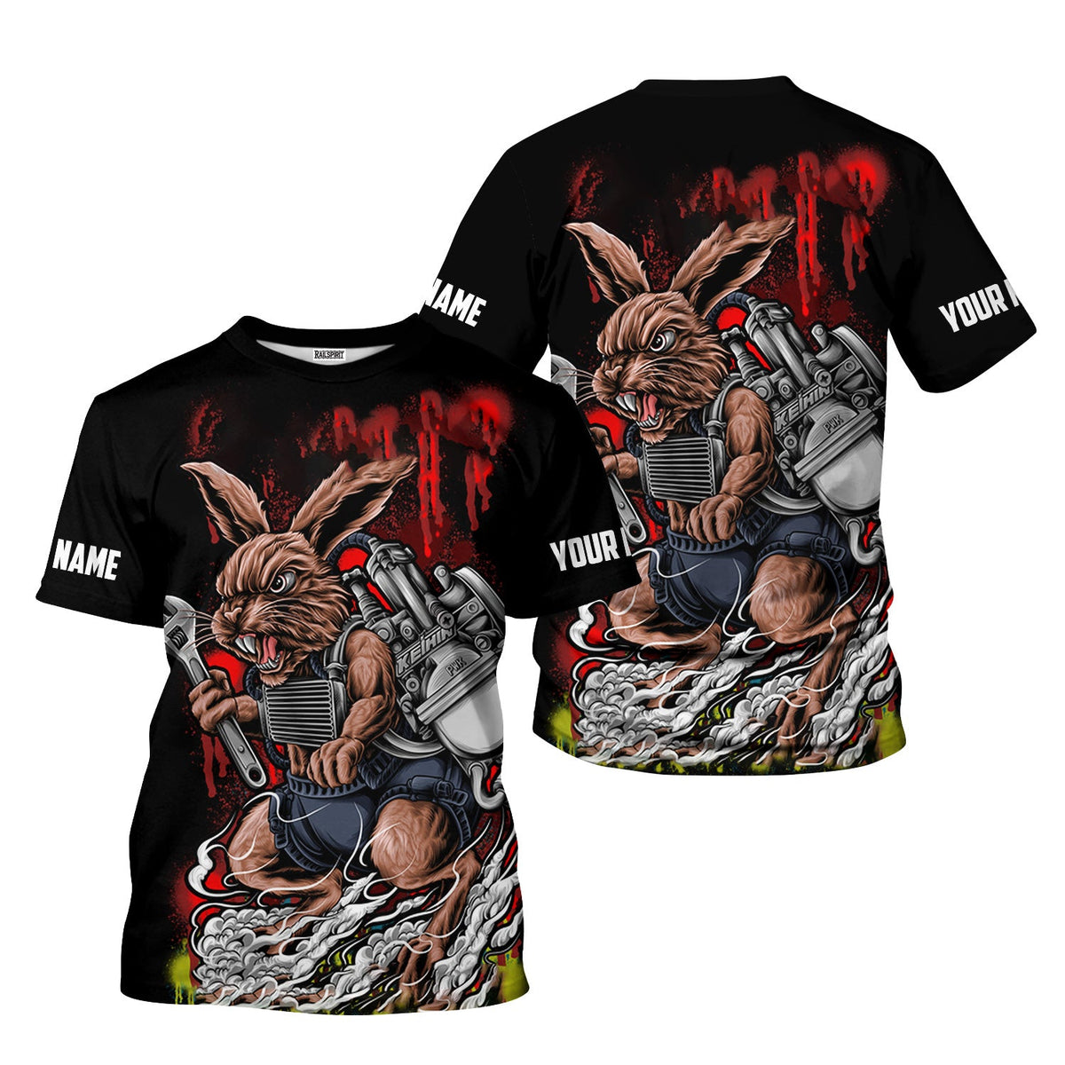 Blisscorners Custom Name Vintage Mechanic Rabbit Black Unisex Shirt All Over Print