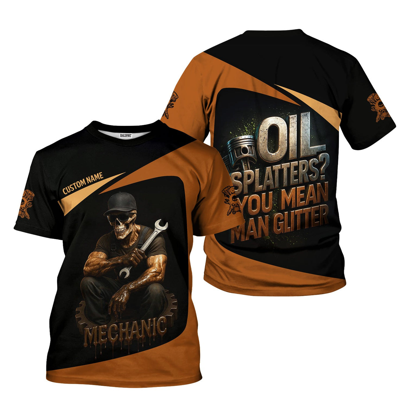 Blisscorners Personalized Mechanic Shirt, Oil Splatters You Mean Man Glitter, Skull Mechanic Design, Gift For Men