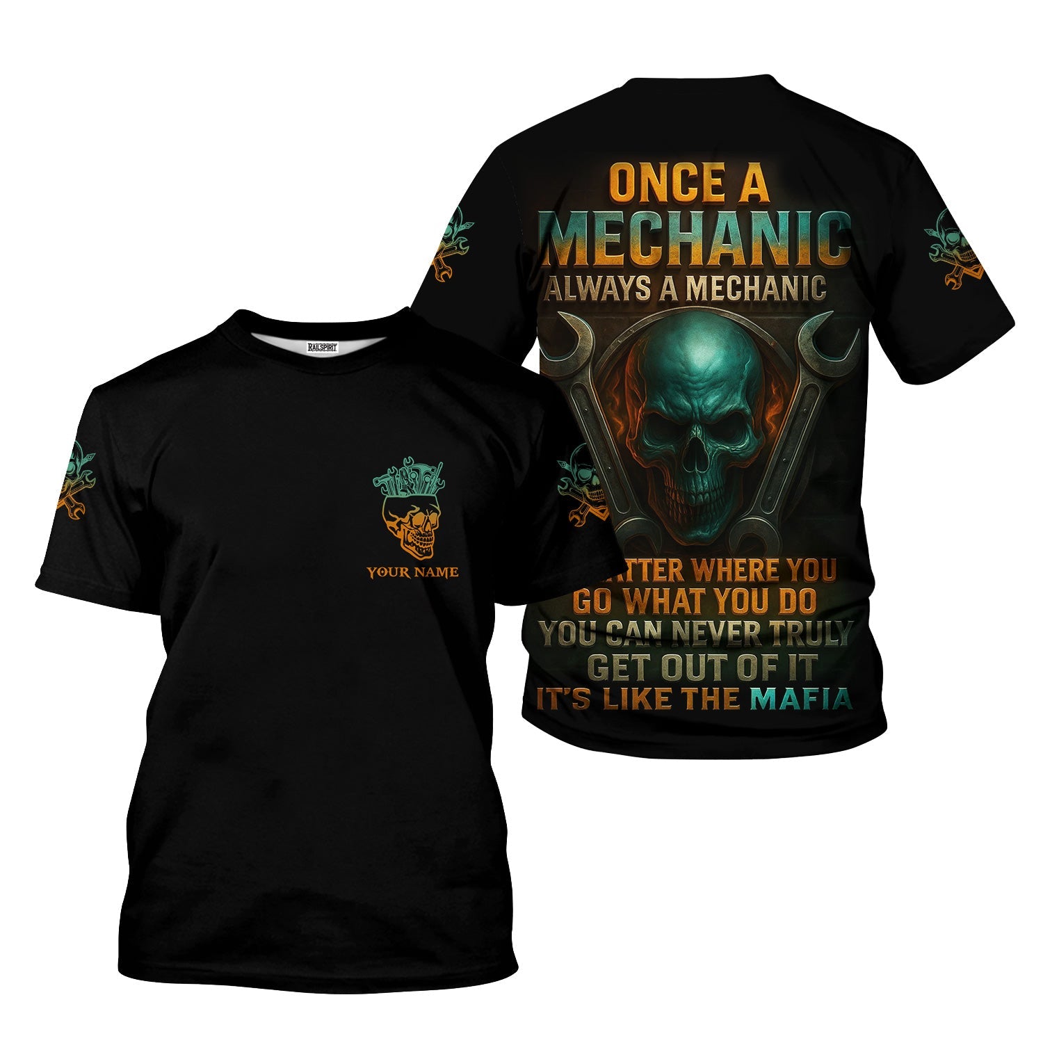 Blisscorners Personalized Mechanic Shirt, Once A Mechanic Always A Mechanic, Skull and Wrench Design, Gift For Men