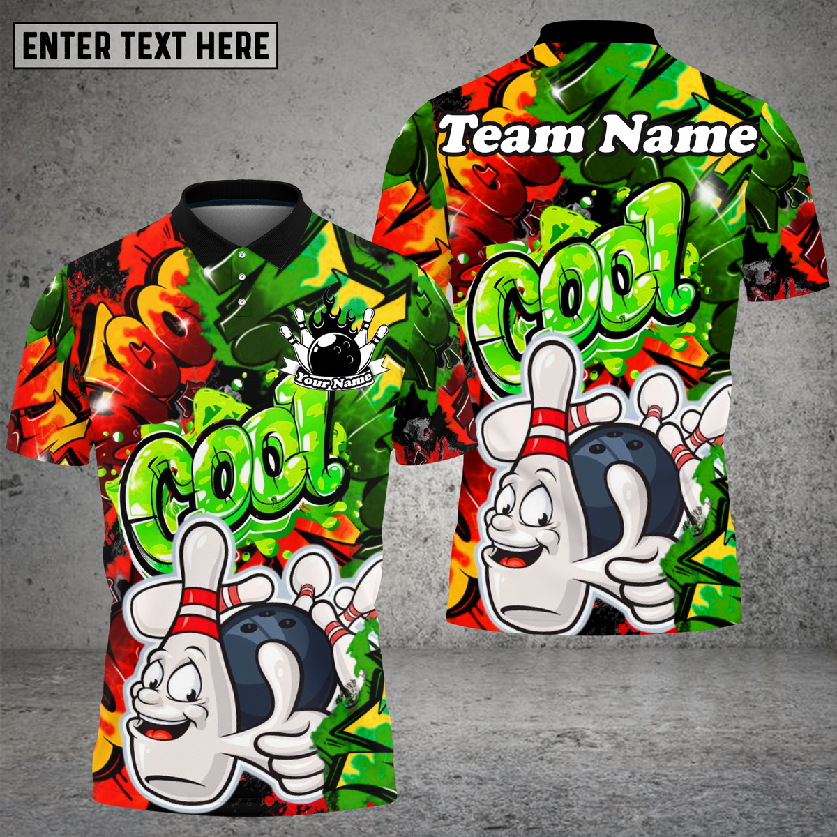 Blisscorners Bowling Ball &amp; Pin Graffiti Art Multioptions Personalized Name, Team Name Unisex 3D Shirt (4 Colors)