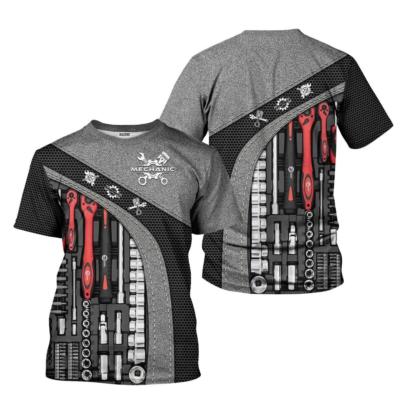 Blisscorners Mechanic Shirt Tools Design, Adjustable Wrench, Socket Set, Gear Icons, Cool Work Shirt For Men, Mechanics & Auto Enthusiasts, Perfect Gift