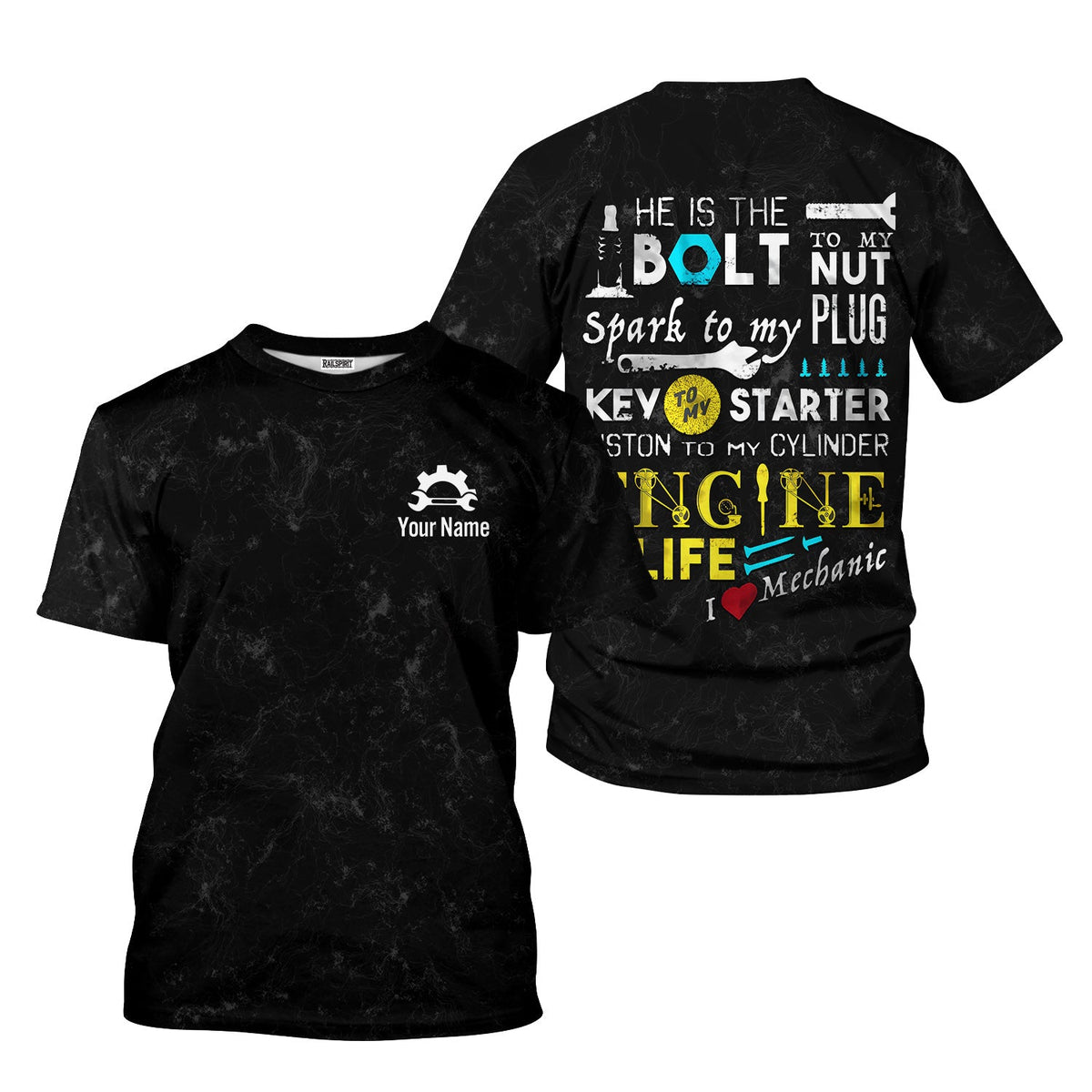 Blisscorners I Love Mechanic Shirt, He Is The Bolt To My Nut Spark To My Plug Black Hoodie Jacket