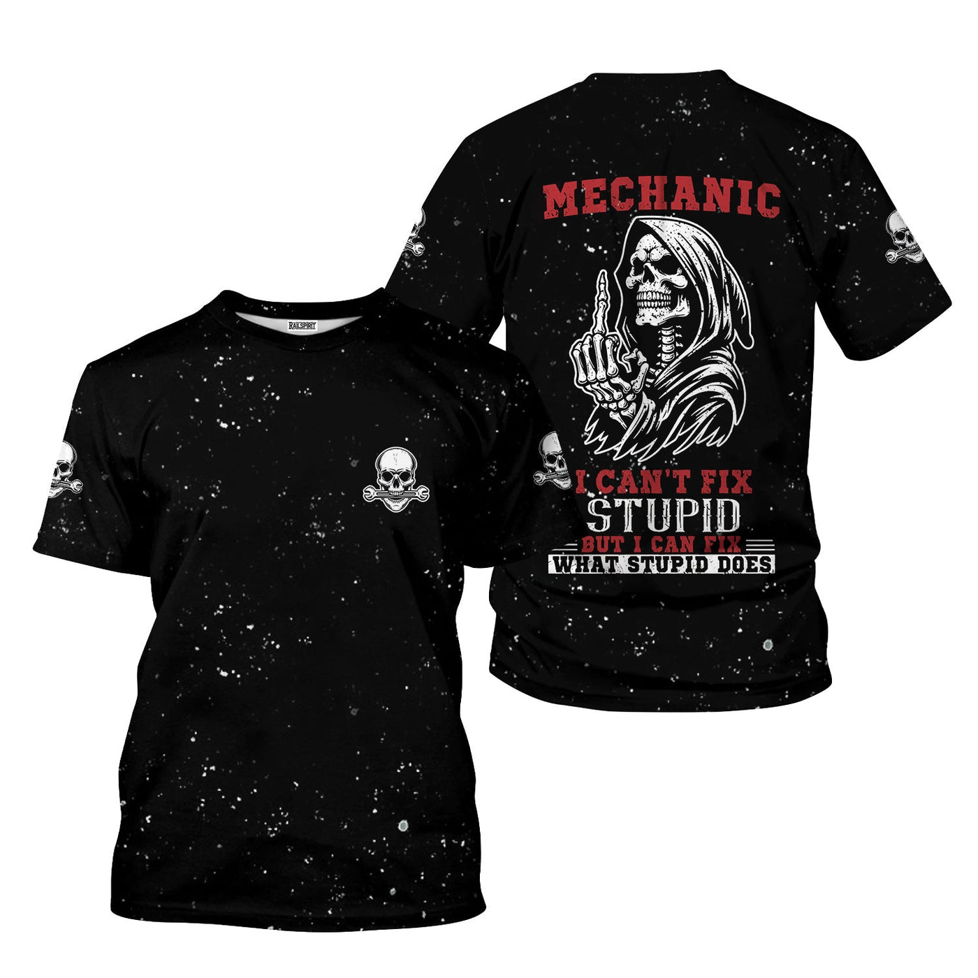Blisscorners Mechanic Skeleton Shirt, Funny Fix Stupid Graphic Tee, Unique Gift for Mechanics, Skull and Bones Design, Humor Apparel for Auto Repair
