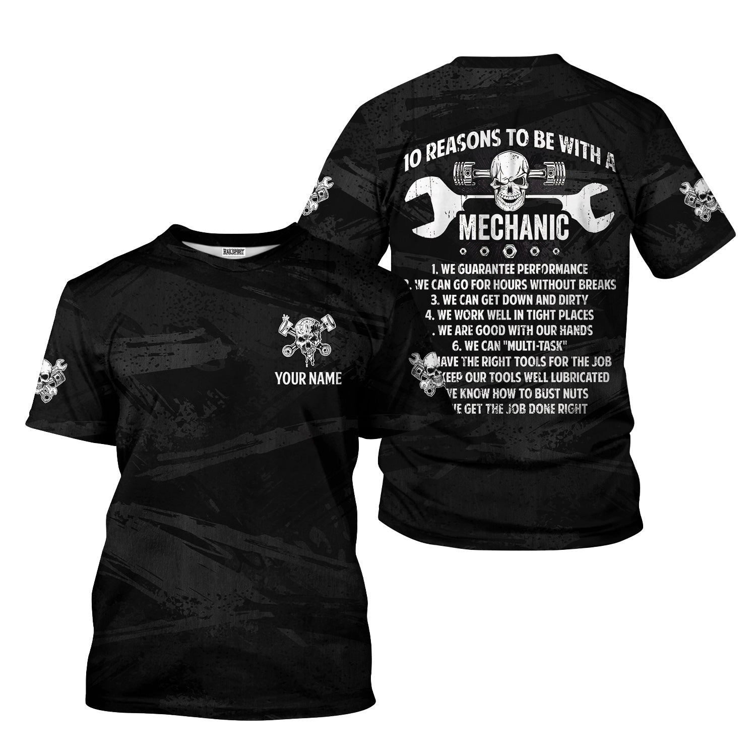 Blisscorners Custom Name Mechanic Shirt 10 Reasons To Be With A Mechanic Skull Wrench Auto Repair Garage Workwear Tee Car Repair Shirt Gift For Men Dad