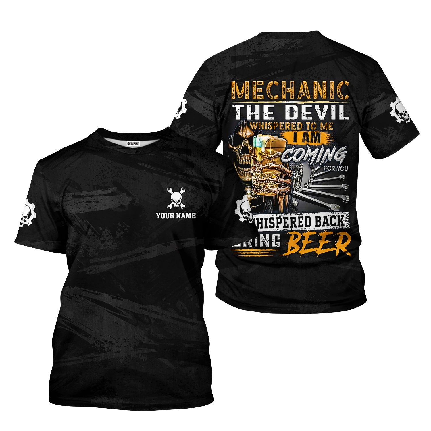 Blisscorners Beer & Mechanic Shirt, The Devil Whispered to Me, I Whispered Back Bring Beer Shirt, Funny Gift for Auto Repair Fans, For Car Lovers