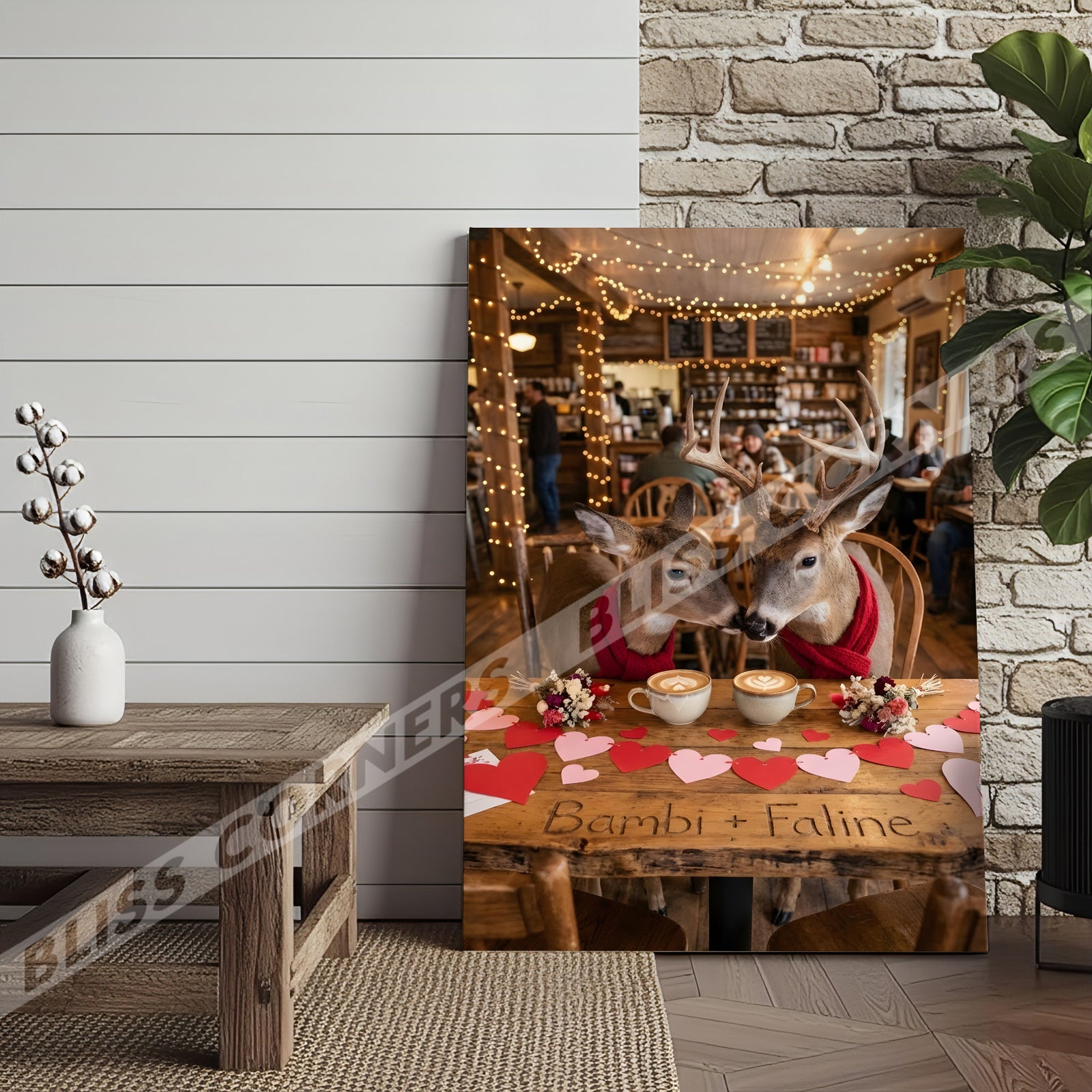 Blisscorners Deer Couple Coffee Date Rustic Café Personalized Name Canvas