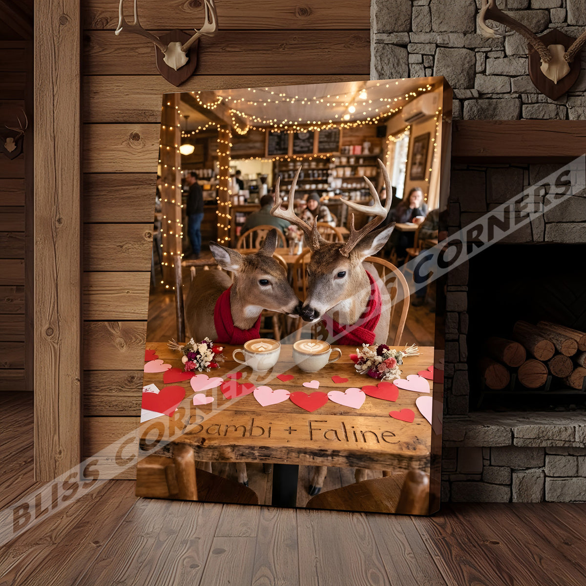 Blisscorners Deer Couple Coffee Date Rustic Café Personalized Name Canvas
