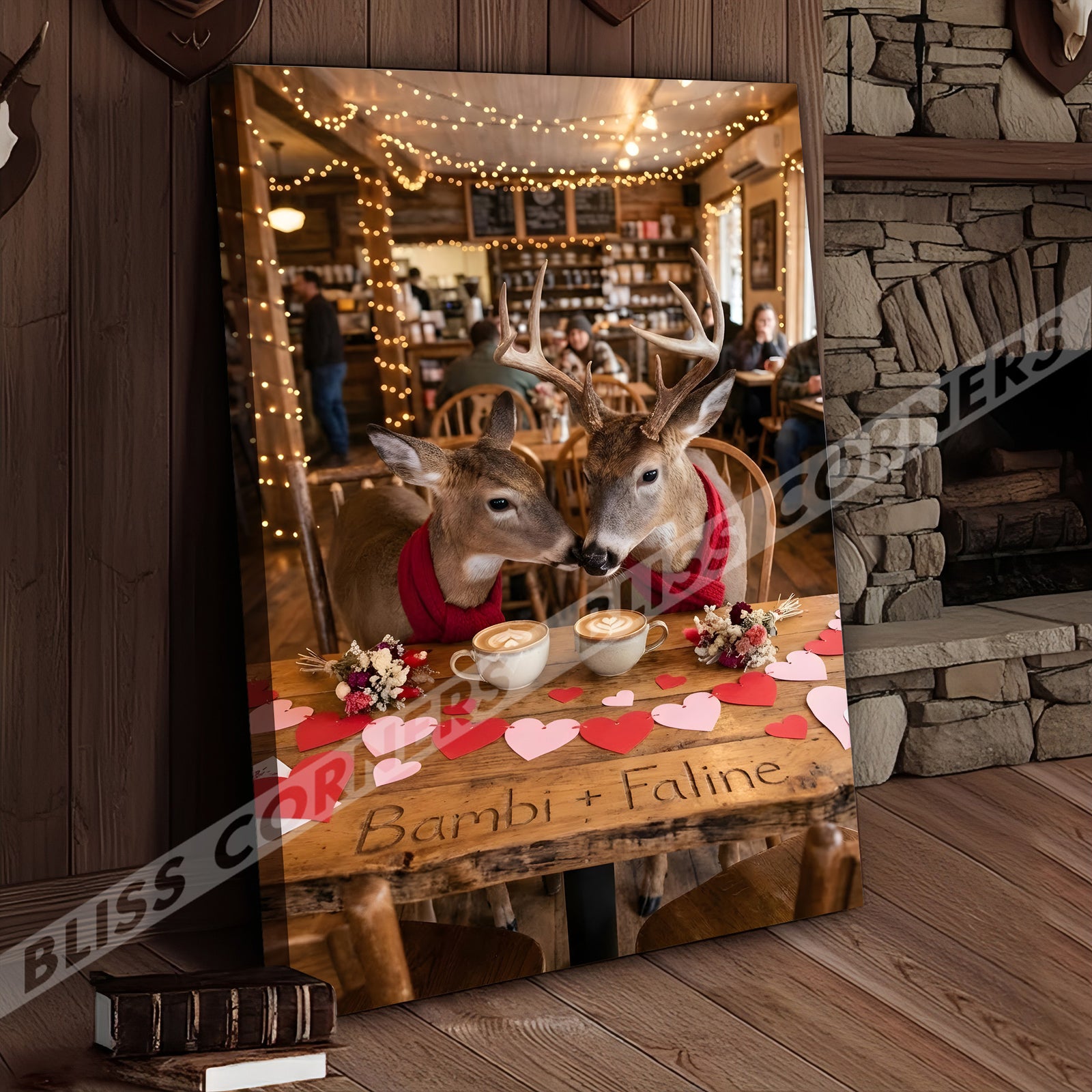 Blisscorners Deer Couple Coffee Date Rustic Café Personalized Name Canvas