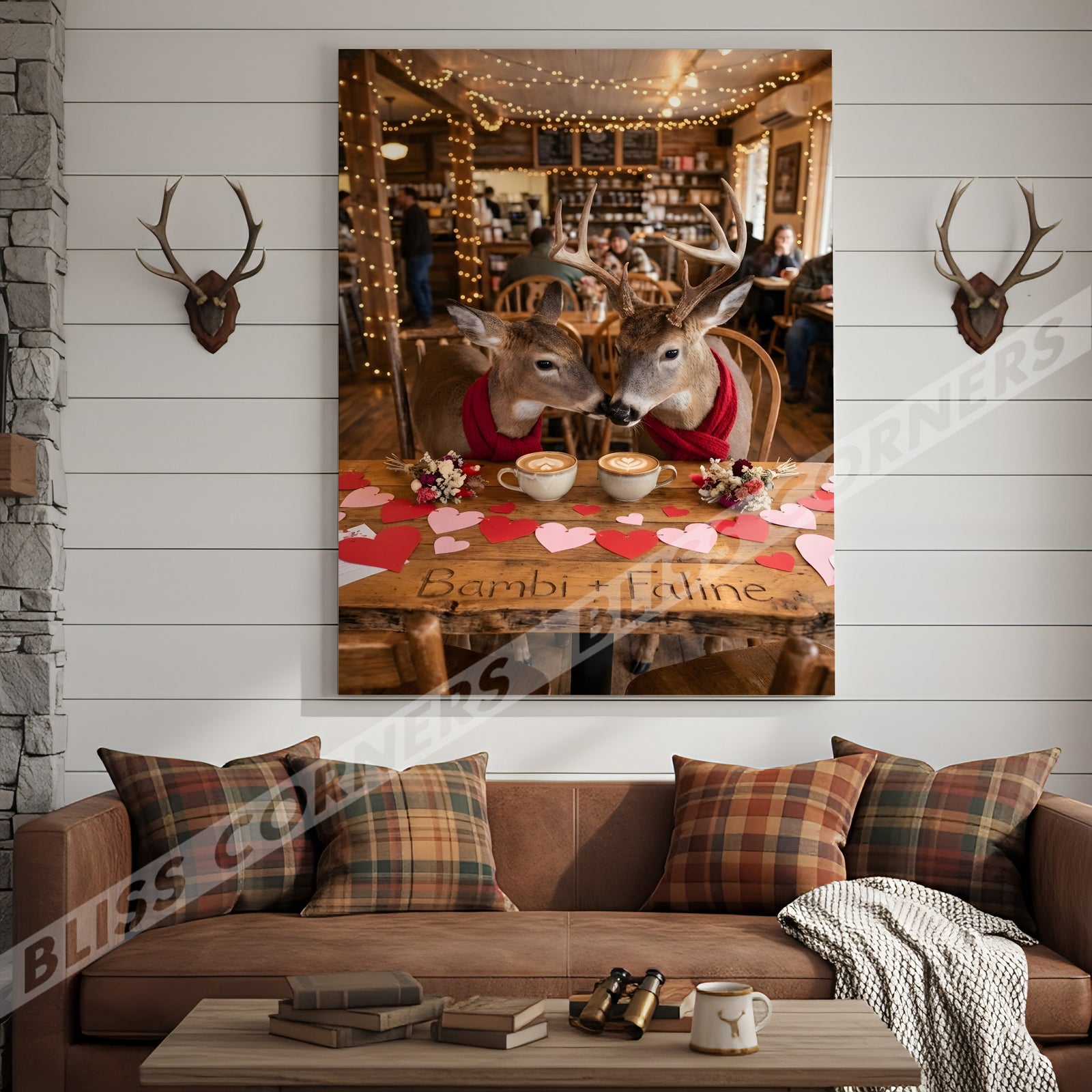 Blisscorners Deer Couple Coffee Date Rustic Café Personalized Name Canvas