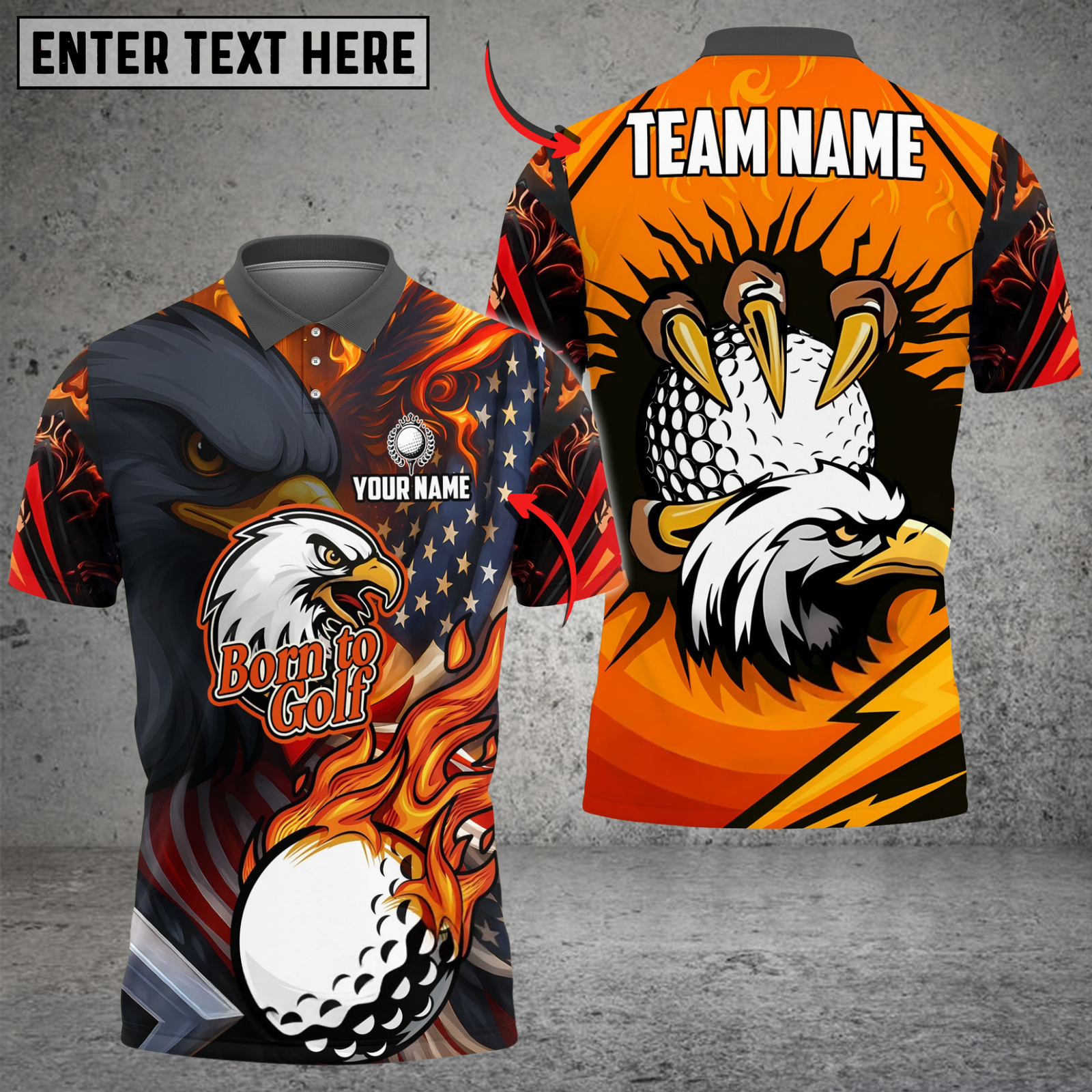 Blisscorners Eagle Fire Golf Polo Shirt, Customized Name & Team Name 3D Shirts (4 Colors)