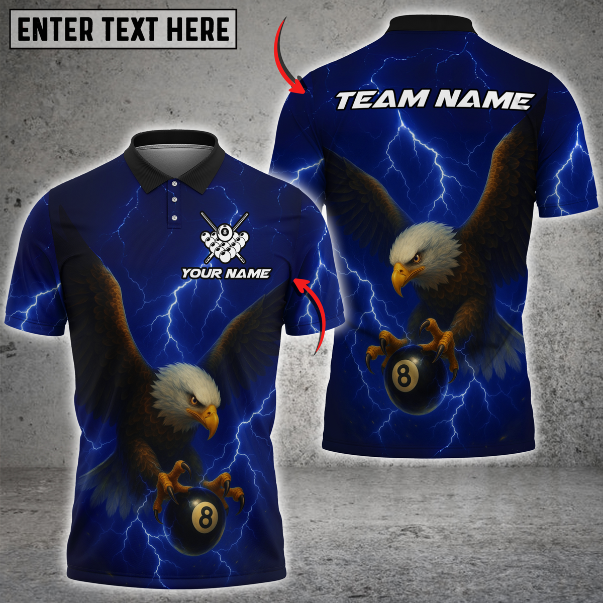 Blisscorners Billiard Eagle Power 8-Ball Pool Multicolor Customized Name, Team Name 3D Shirts