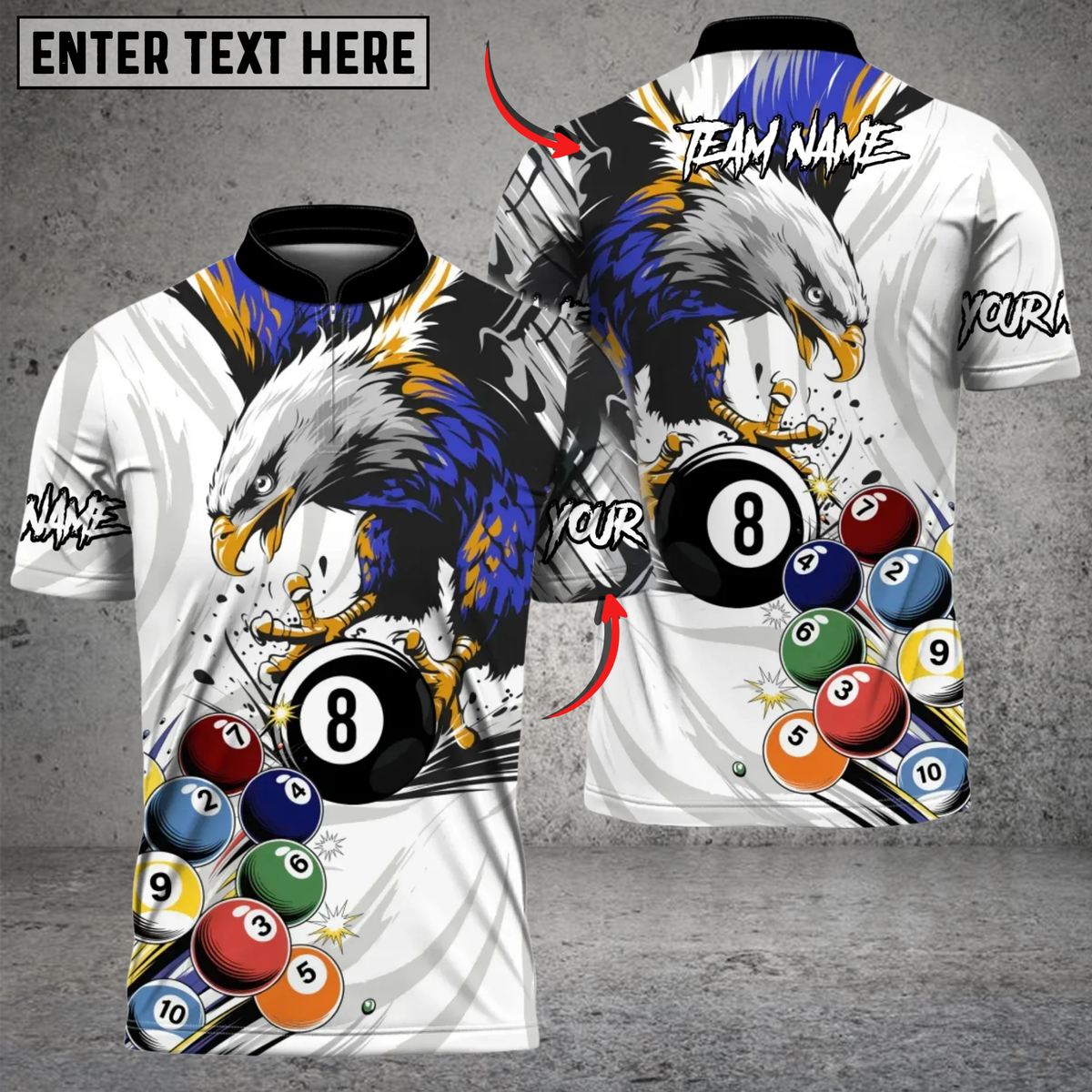 Blisscorners Billiards Eagle Strike 8-Ball Multicolor Customized Name Team Name 3D Shirt