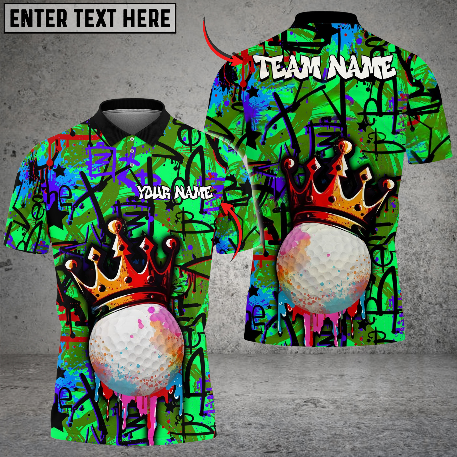 Blisscorners Golf Graffiti Crown Multicolor Customized Name, Team Name 3D Shirts