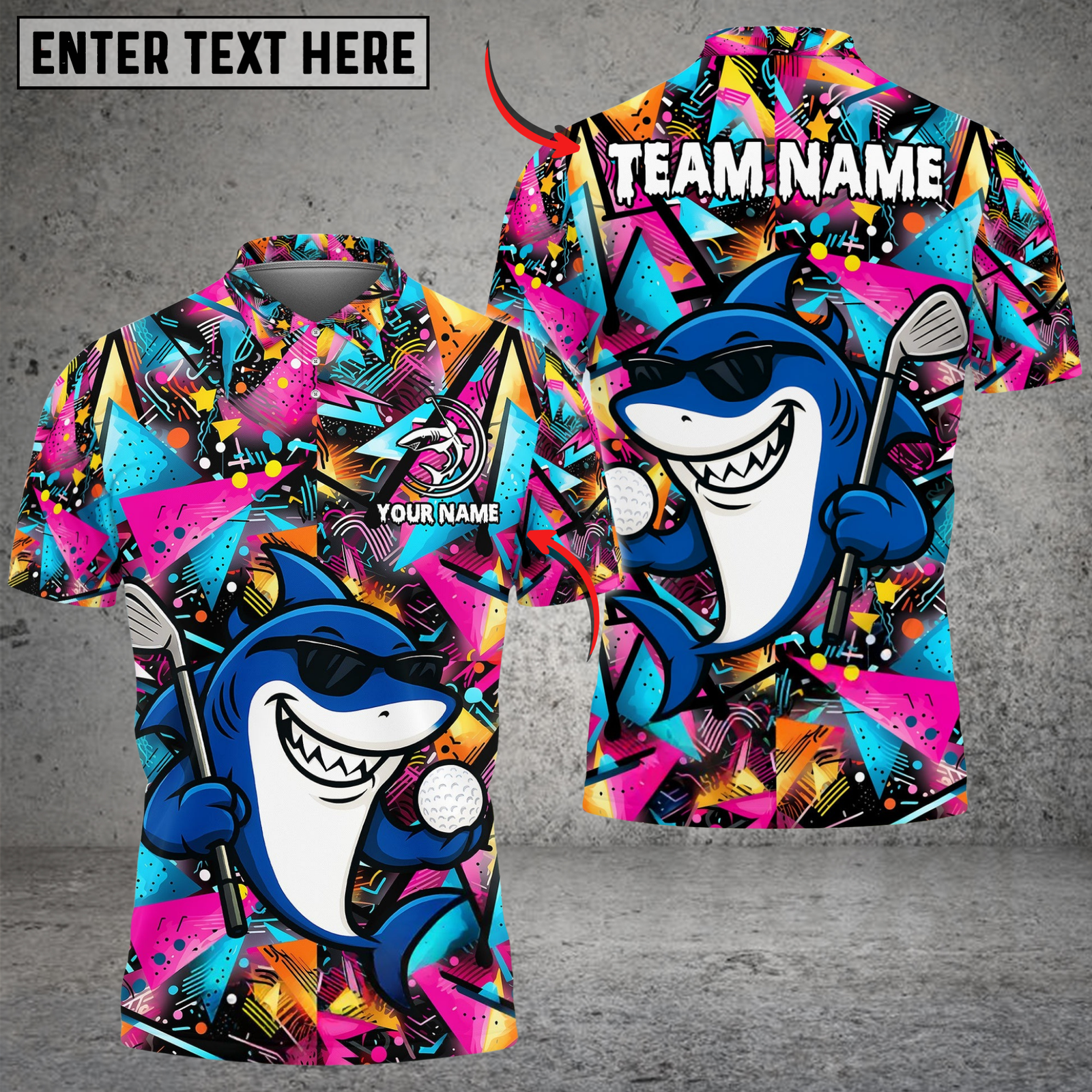 Blisscorners Golf Funny Shark Multicolor Customized Name, Team Name 3D Shirts