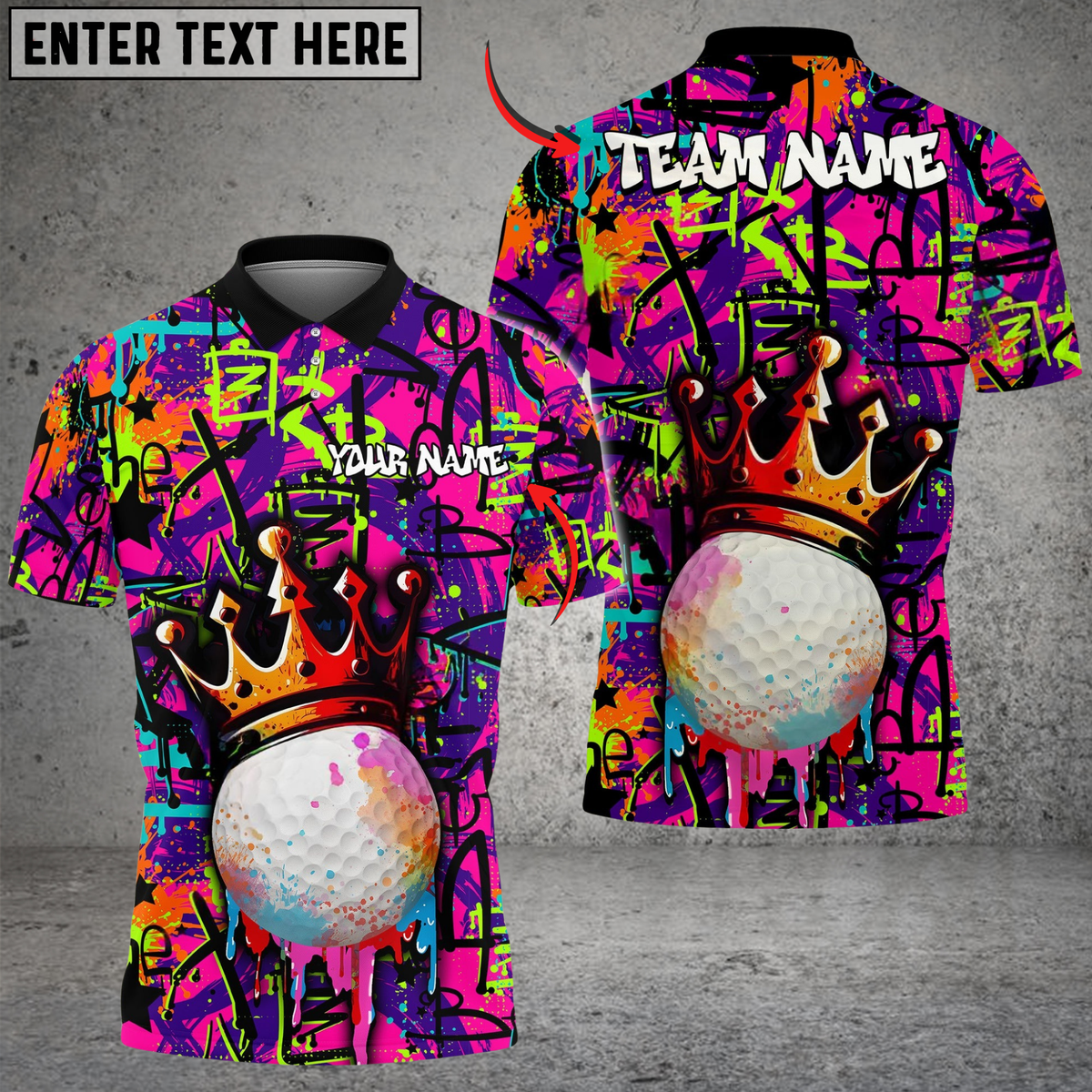 Blisscorners Golf Graffiti Crown Multicolor Customized Name, Team Name 3D Shirts
