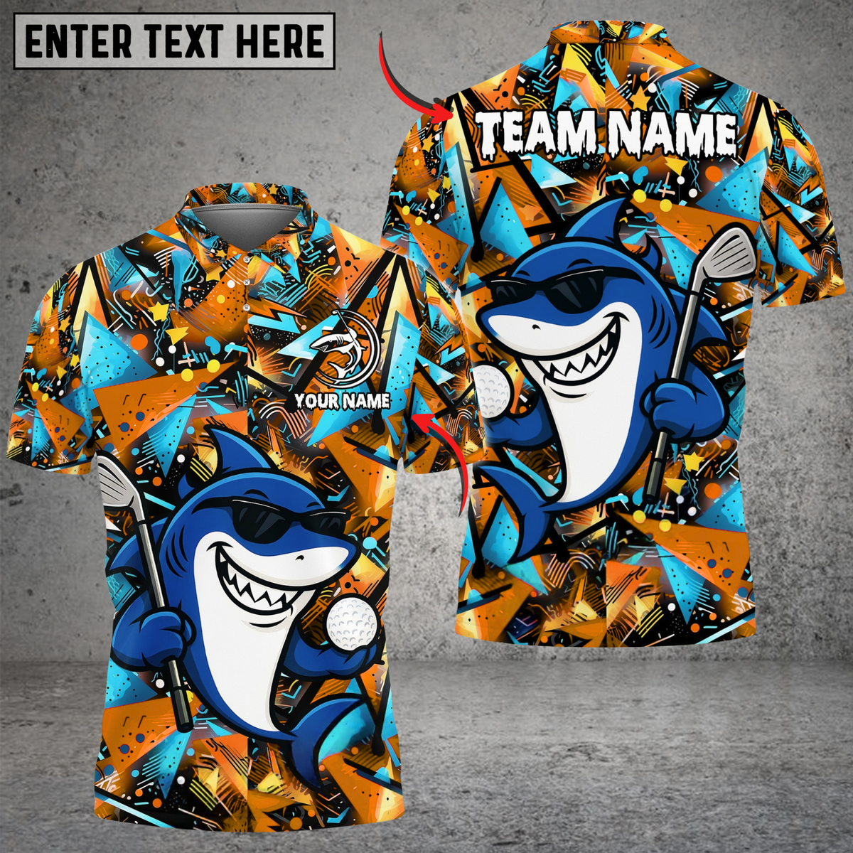 Blisscorners Golf Funny Shark Multicolor Customized Name, Team Name 3D Shirts