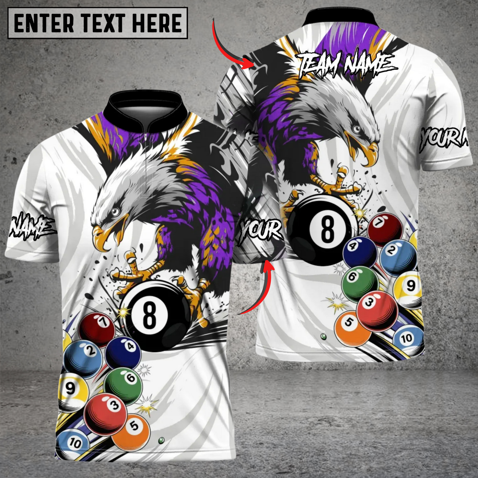 Blisscorners Billiards Eagle Strike 8-Ball Multicolor Customized Name Team Name 3D Shirt