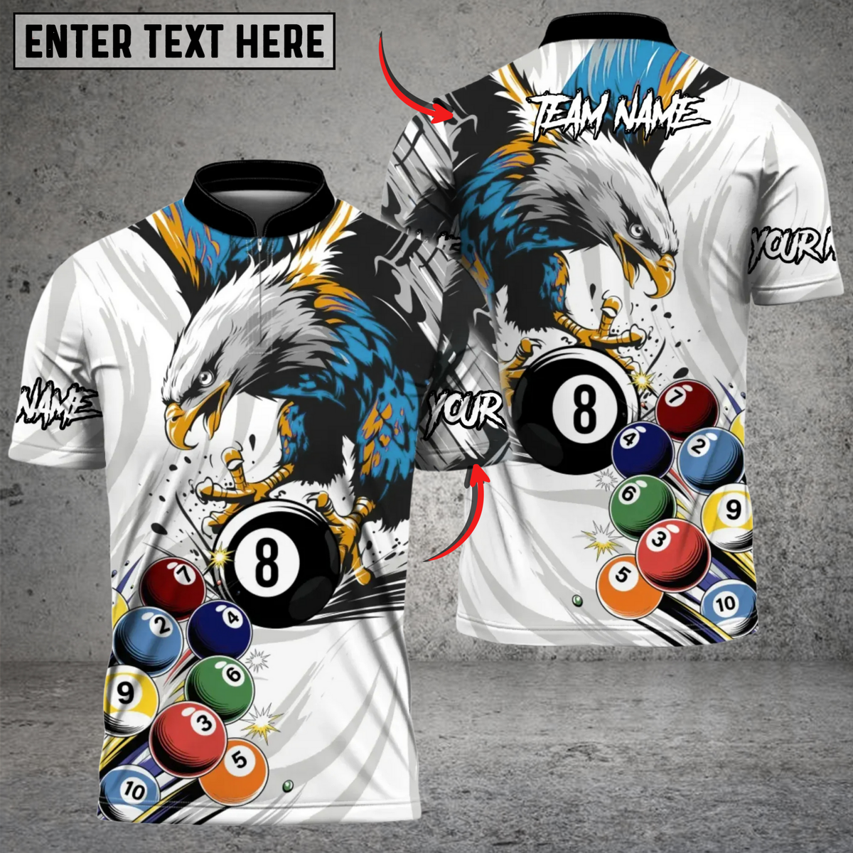 Blisscorners Billiards Eagle Strike 8-Ball Multicolor Customized Name Team Name 3D Shirt