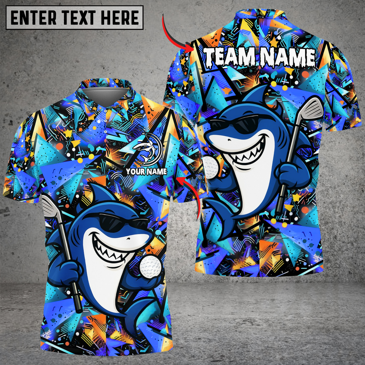 Blisscorners Golf Funny Shark Multicolor Customized Name, Team Name 3D Shirts