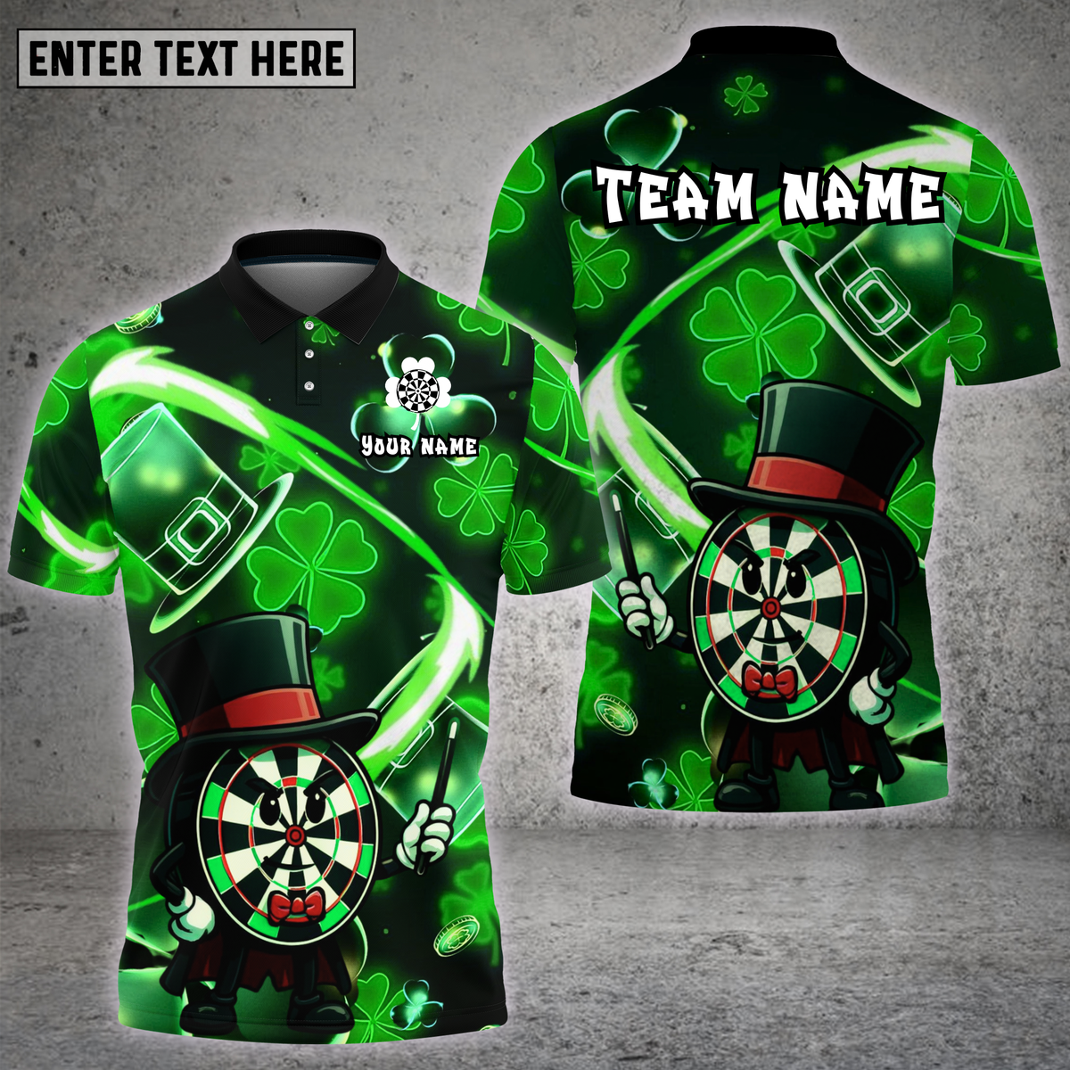 Blisscorners Leprechaun Dartboard Green Lucky Clover Theme Multioptions Personalized Name, Team Name Unisex 3D Shirt (4 Colors)