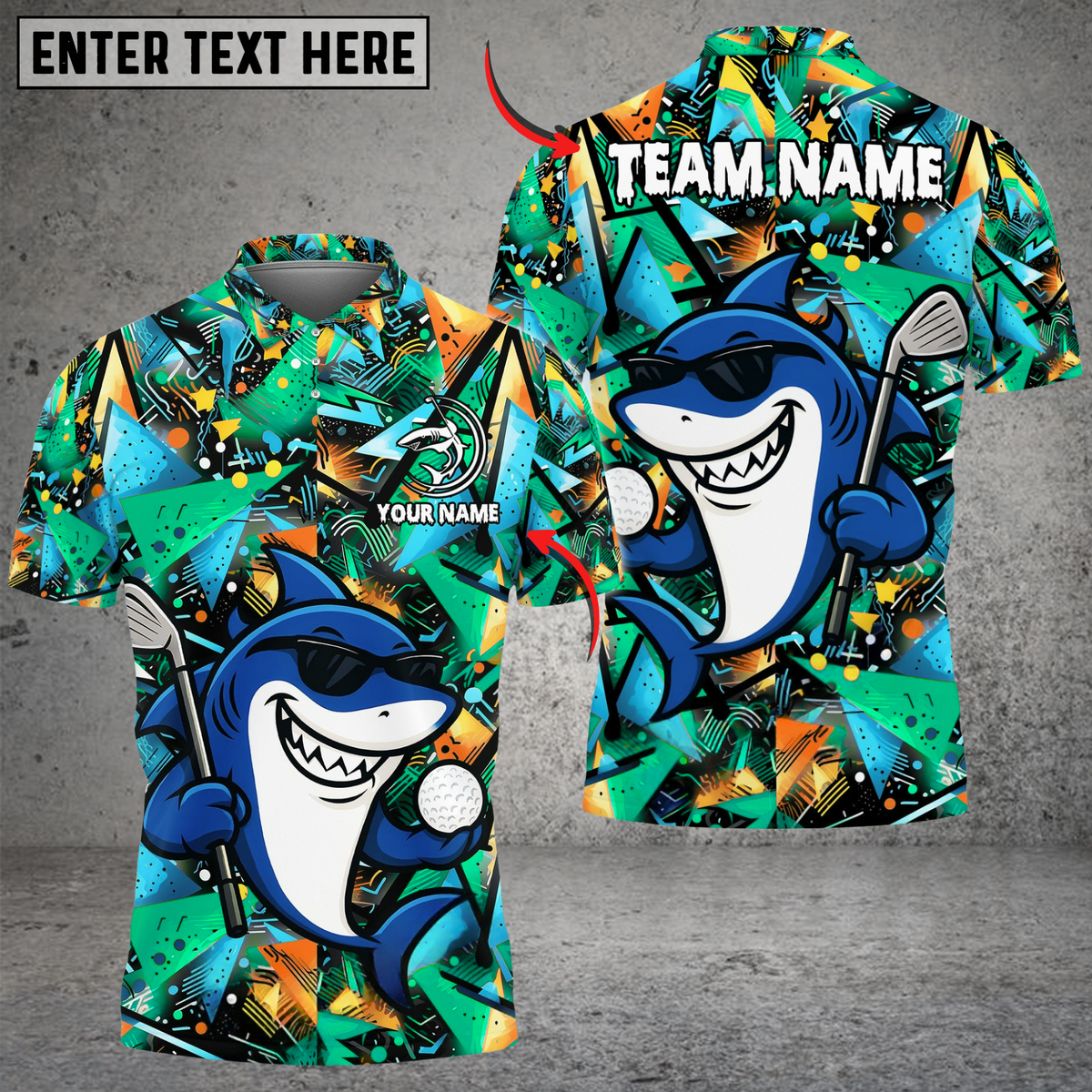 Blisscorners Golf Funny Shark Multicolor Customized Name, Team Name 3D Shirts