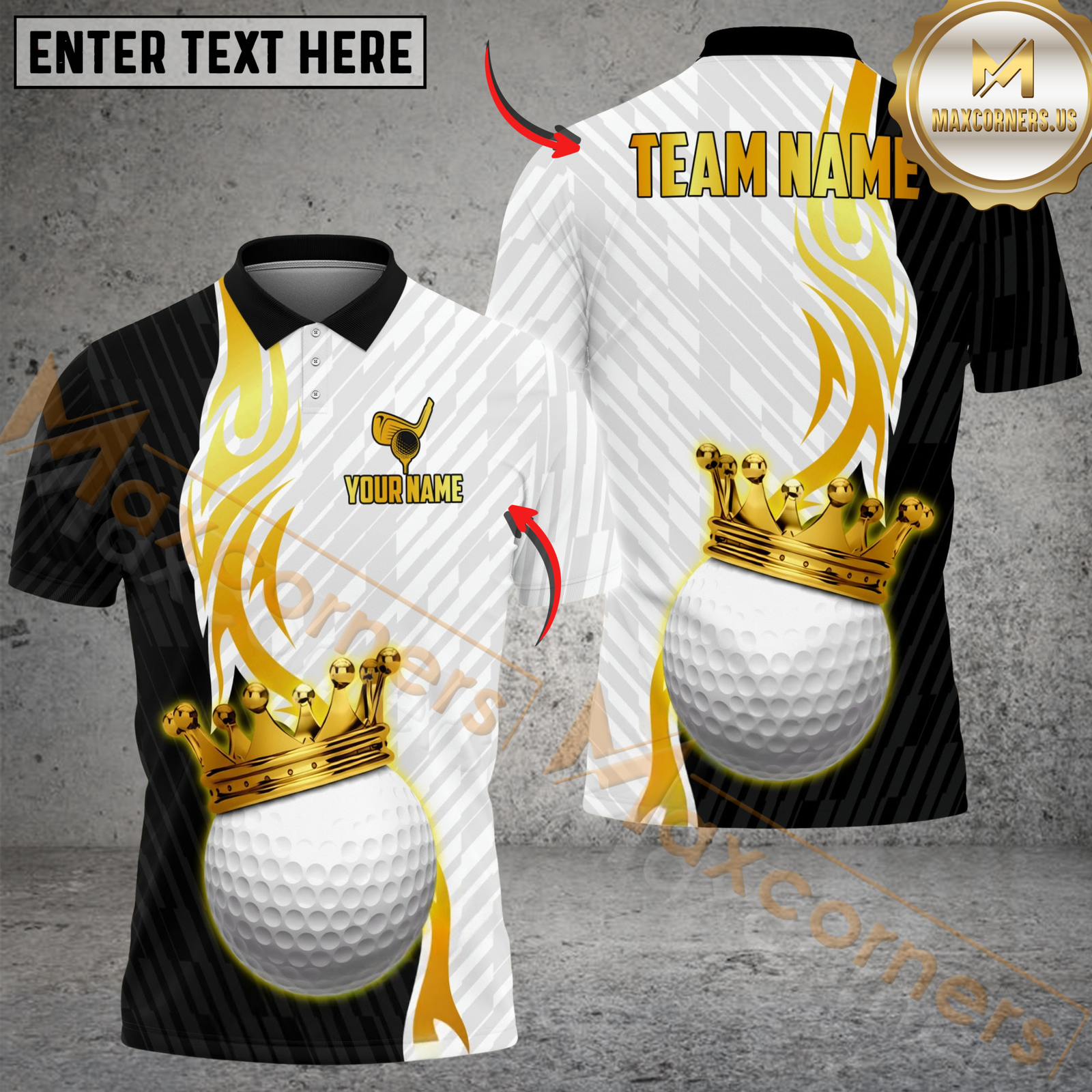 Blisscorners Golf Ball Crown King Gradient Line Premium Multicolor Golf Polo Shirt, Customized Name & Team Name 3D Shirts (4 Colors)