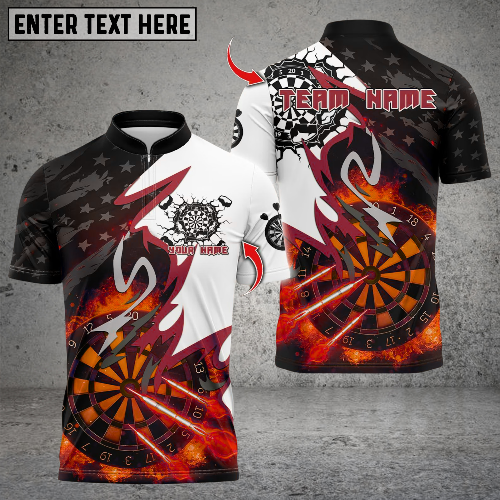 Blisscorners Darts Flaming Dartboard US Flag Multicolor Customized Name, Team Name 3D Shirts