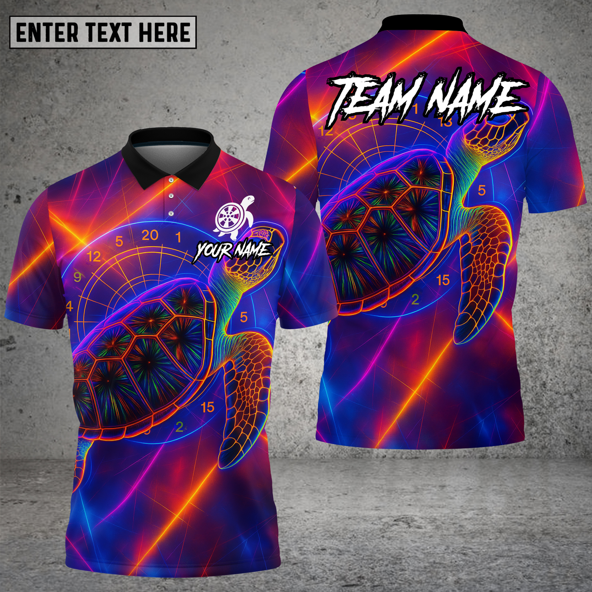 Blisscorners Turtle Dartboard Neon Glow Pattern Multioptions Personalized Name, Team Name Unisex 3D Shirt (4 Colors)