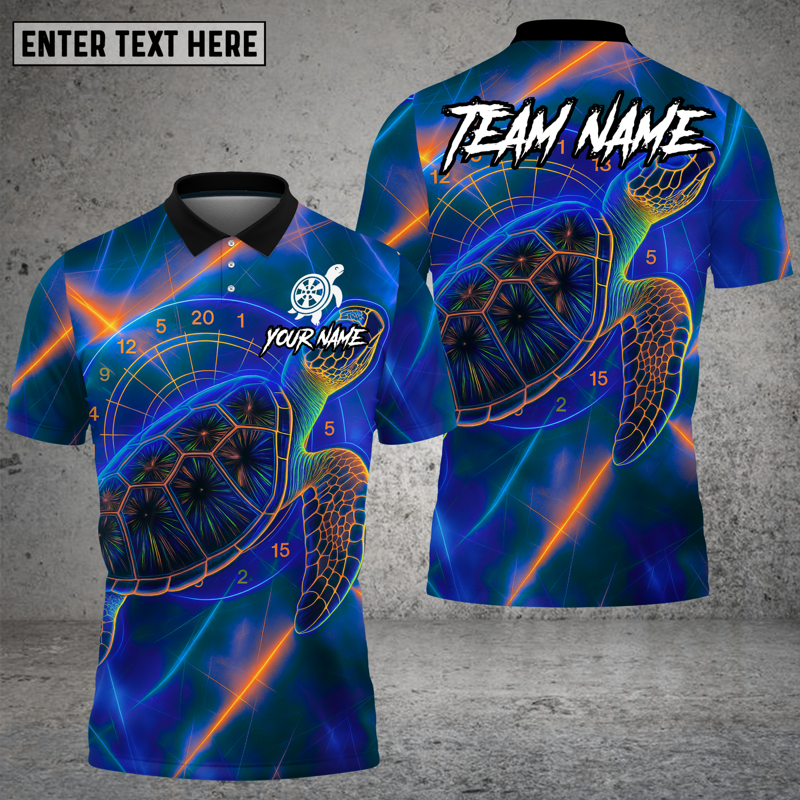 Blisscorners Turtle Dartboard Neon Glow Pattern Multioptions Personalized Name, Team Name Unisex 3D Shirt (4 Colors)