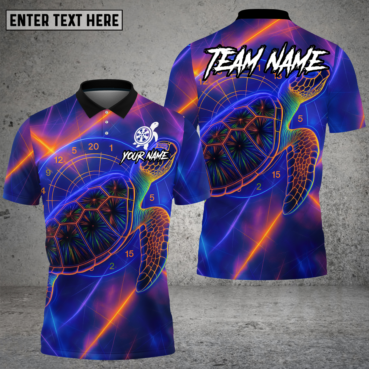 Blisscorners Turtle Dartboard Neon Glow Pattern Multioptions Personalized Name, Team Name Unisex 3D Shirt (4 Colors)