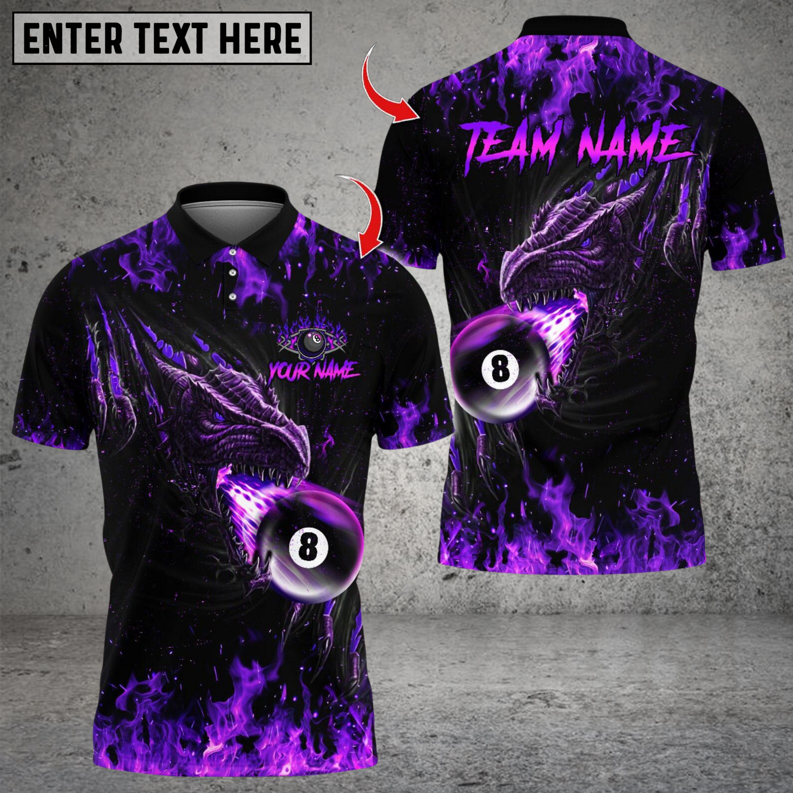 Blisscorners Billiard Fire Dragon 8 Ball Multicolor Customized Name, Team Name 3D Shirt