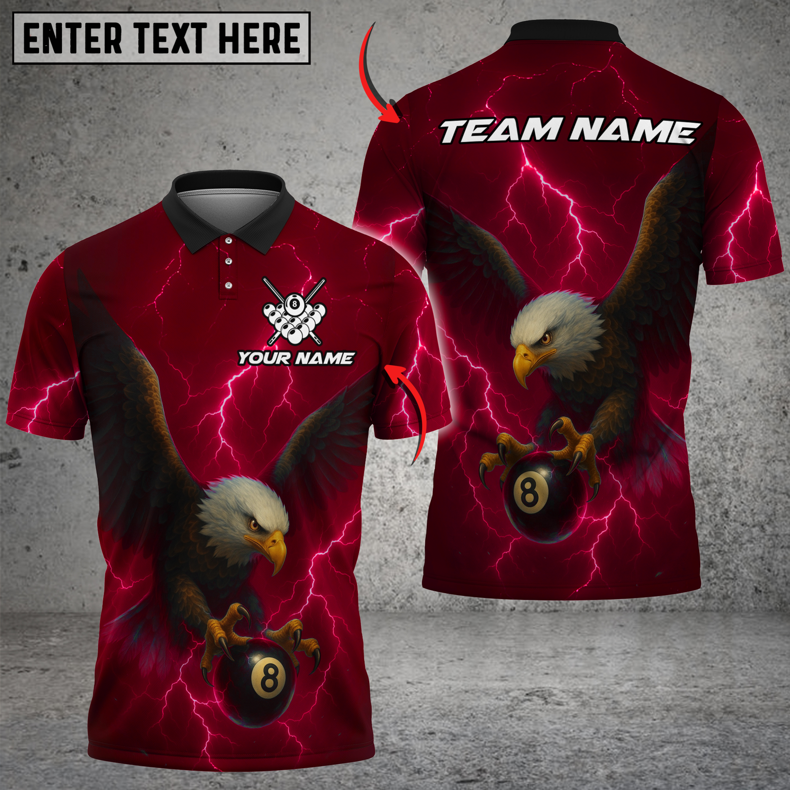 Blisscorners Billiard Eagle Power 8-Ball Pool Multicolor Customized Name, Team Name 3D Shirts