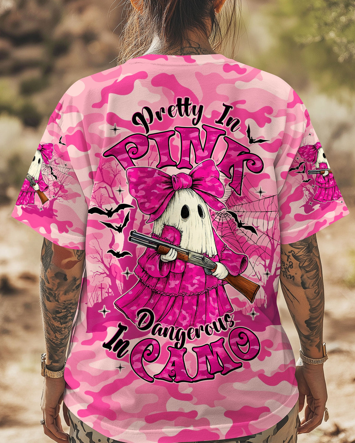 BLISSCORNERS PRETTY IN PINK HUNTING CAMO HALLOWEEN ALL OVER PRINT -TLTW2309253