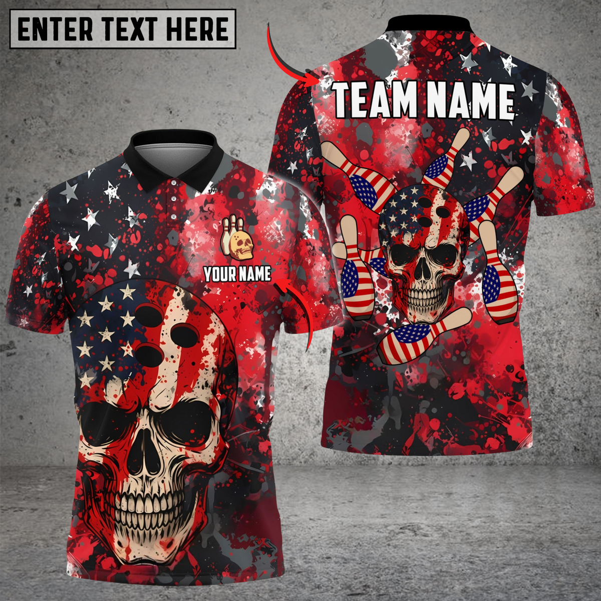 Blisscorners Bowling American Flag Skull Blood Dust Personalized Name, Team Name 3D Shirt