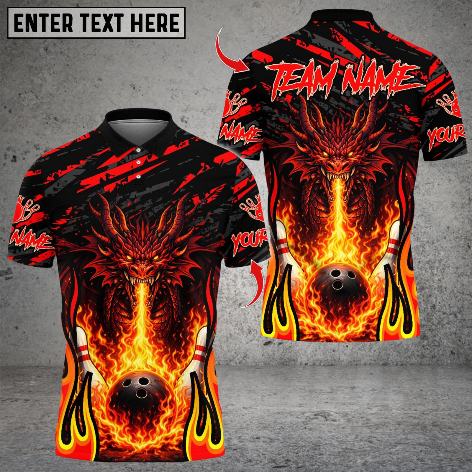 Blisscorners Flaming Dragon Bowling Design Multicolor Customized Name, Team Name 3D Shirts