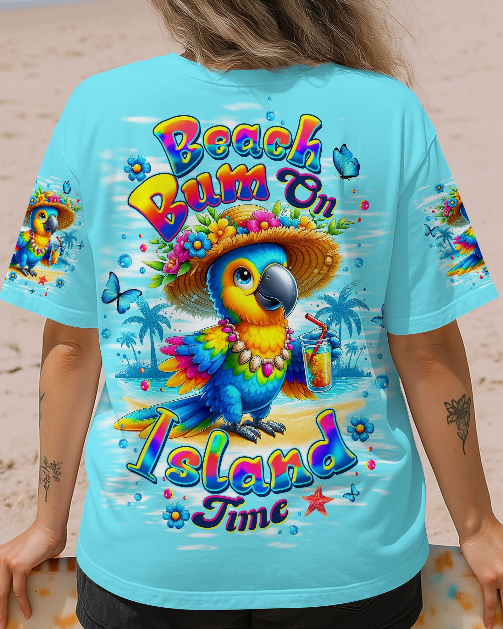 BLISSCORNERS BEACH BUM ON ISLAND TIME PARROT ALL OVER PRINT