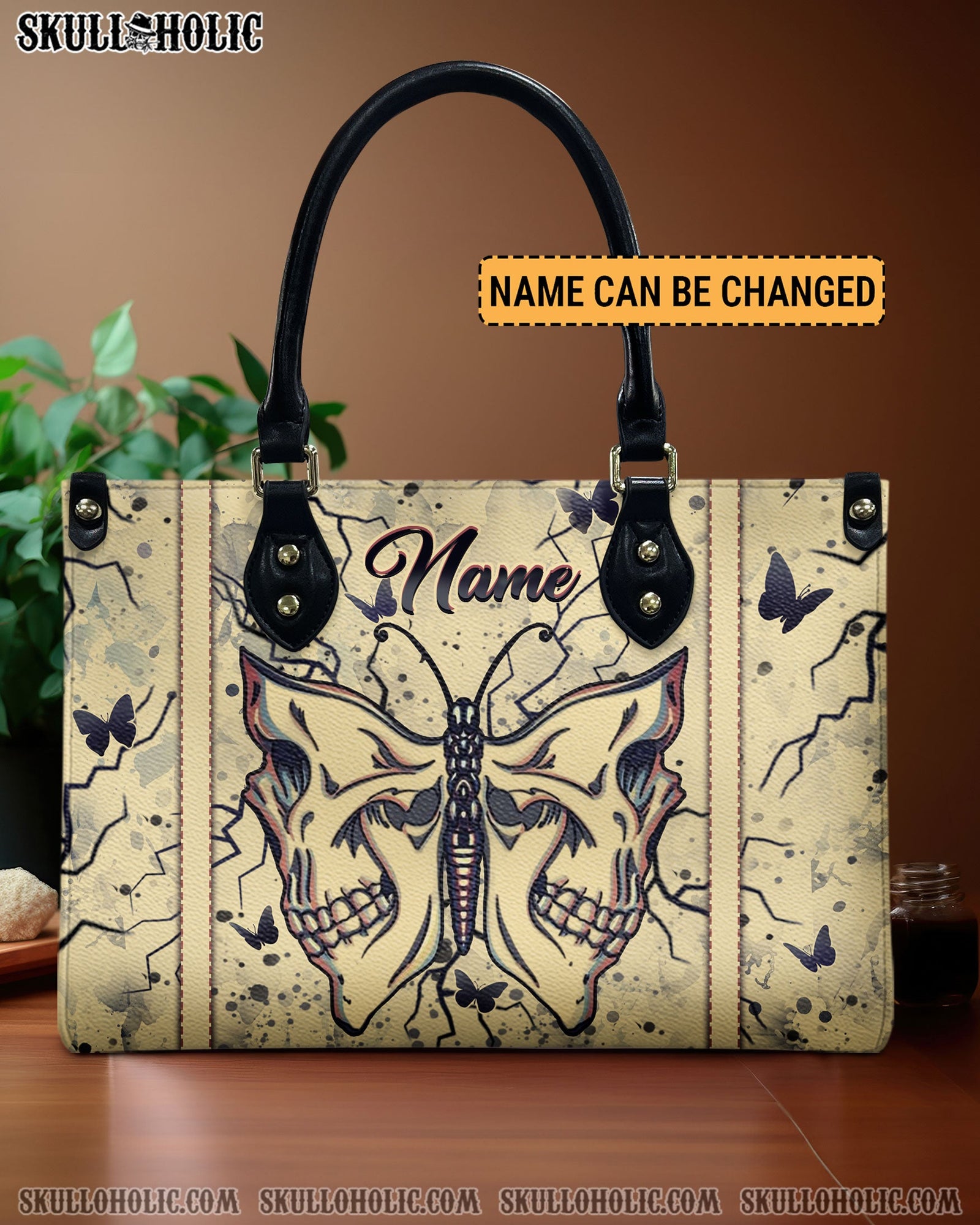 BLISSCORNERS SKULL BUTTERFLY LEATHER HANDBAG