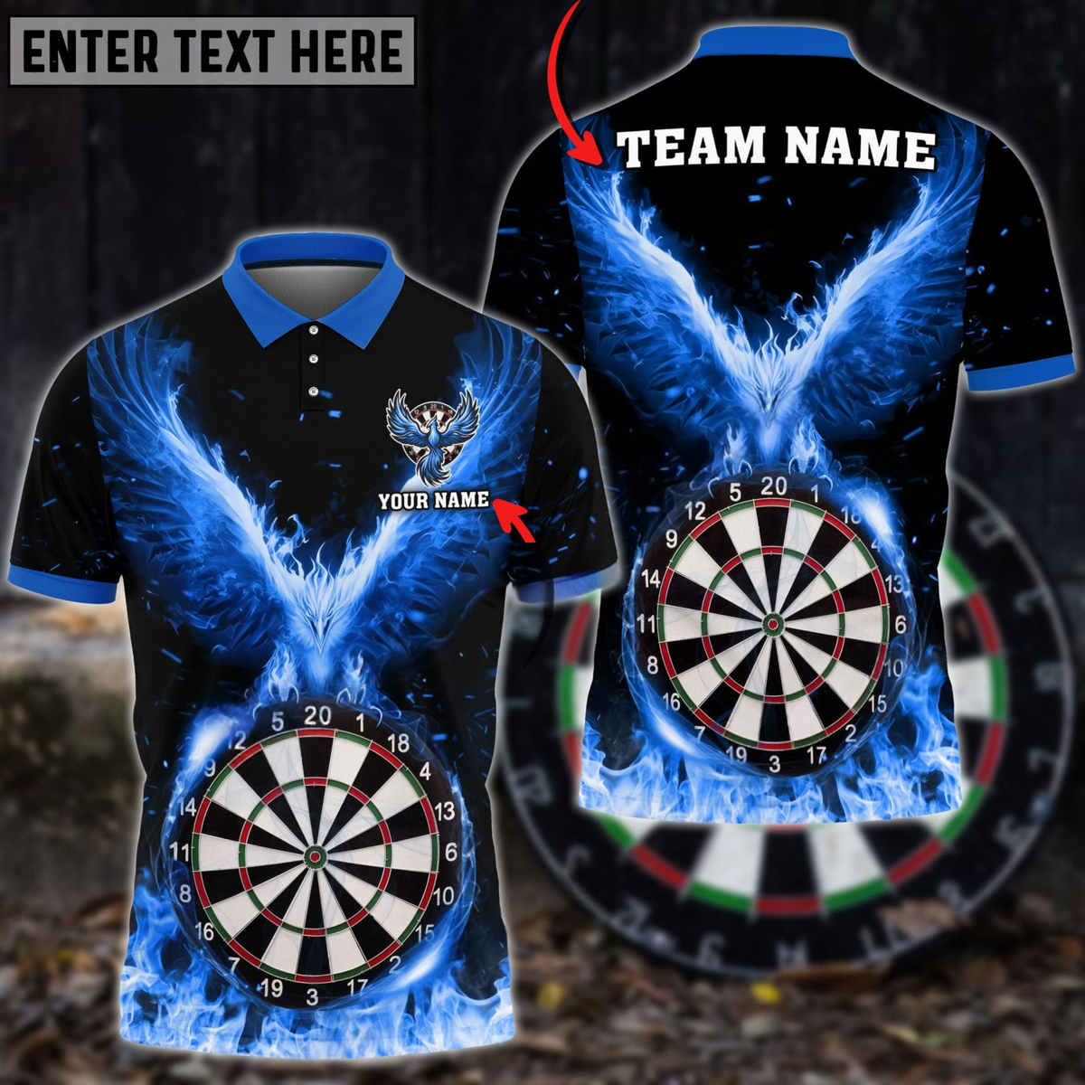 Blisscorners Darts Rebirth Flame Phoenix Multicolor Customized Name, Team Name 3D Shirts