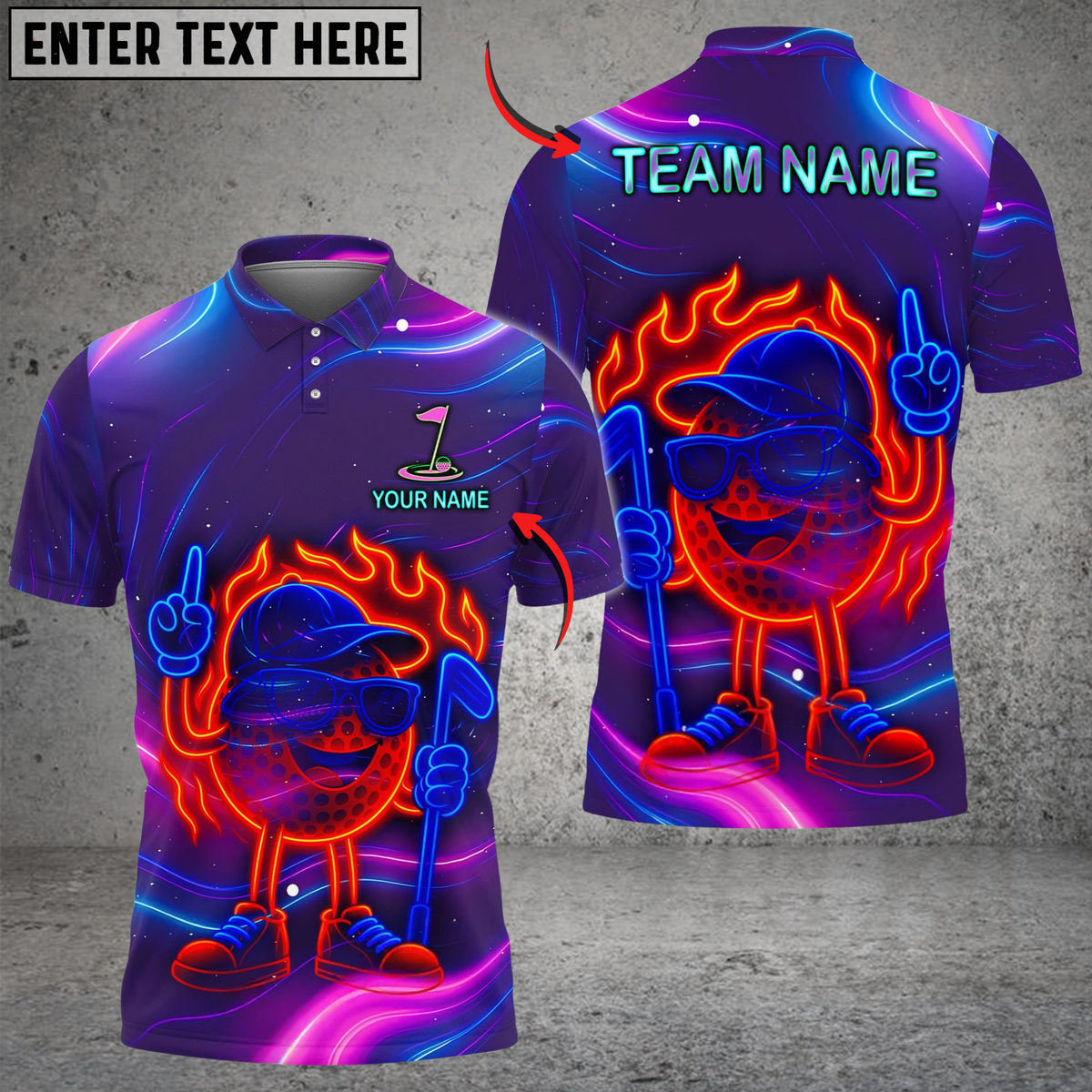 Blisscorners Golf Neon Fire Funny Ball Multicolor Customized Name, Team Name 3D Shirts
