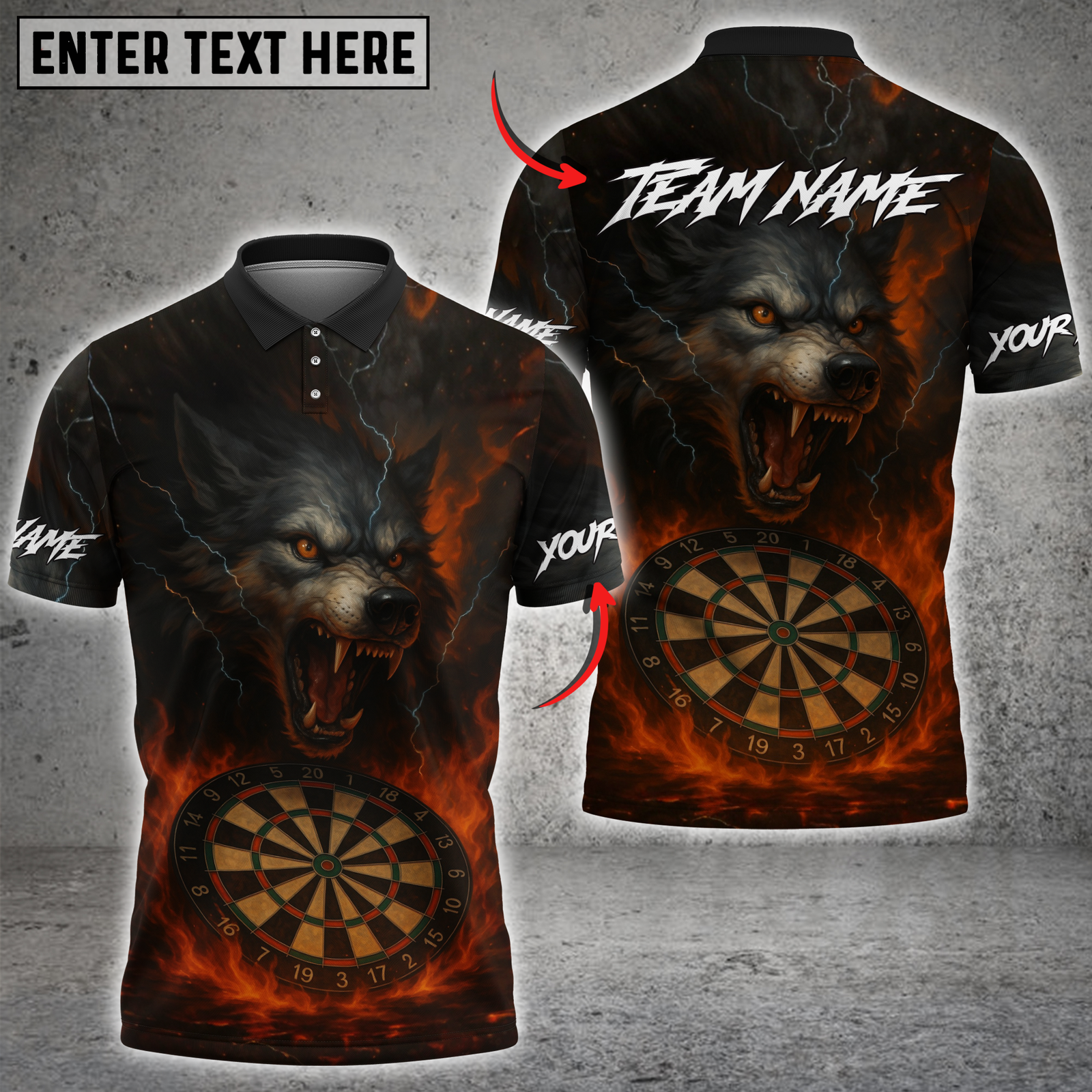Blisscorners Wolf Darts Fire Fury Multicolor Customized Name, Team Name 3D Shirt