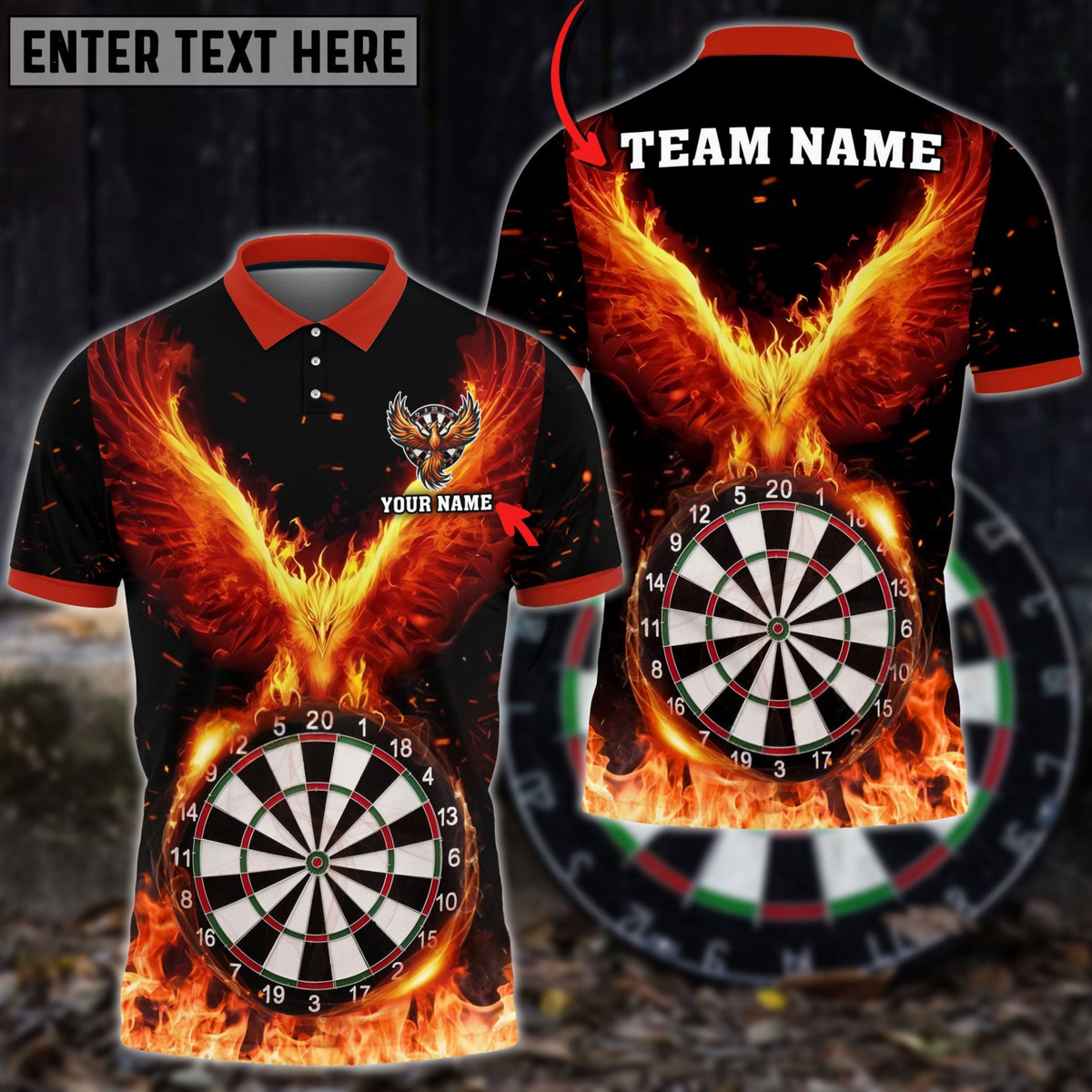 Blisscorners Darts Rebirth Flame Phoenix Multicolor Customized Name, Team Name 3D Shirts