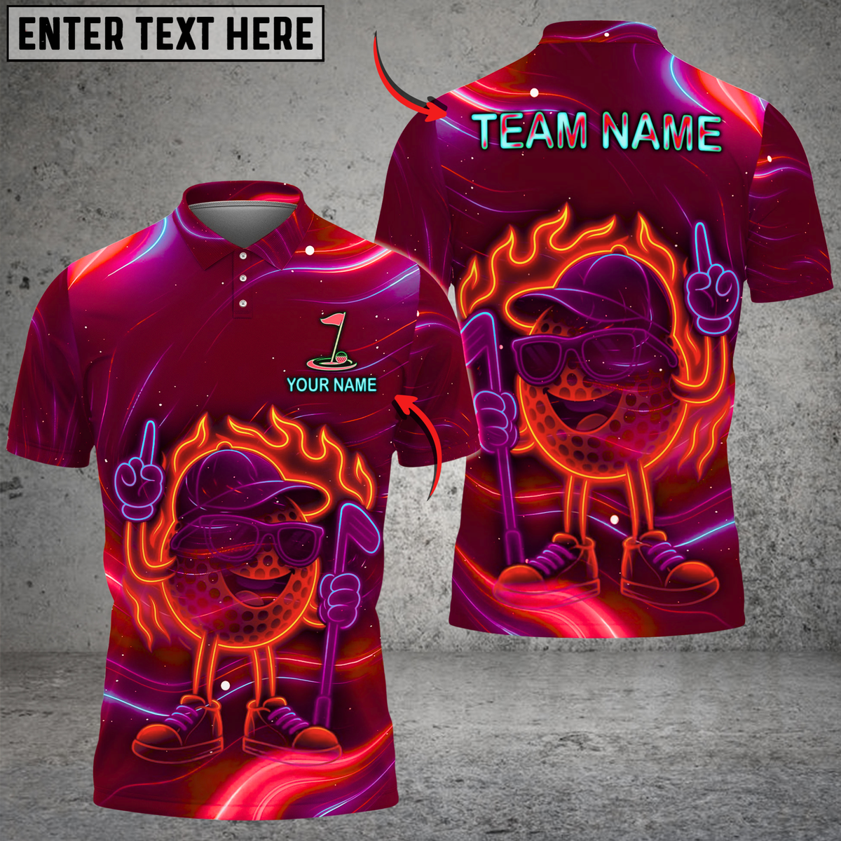 Blisscorners Golf Neon Fire Funny Ball Multicolor Customized Name, Team Name 3D Shirts